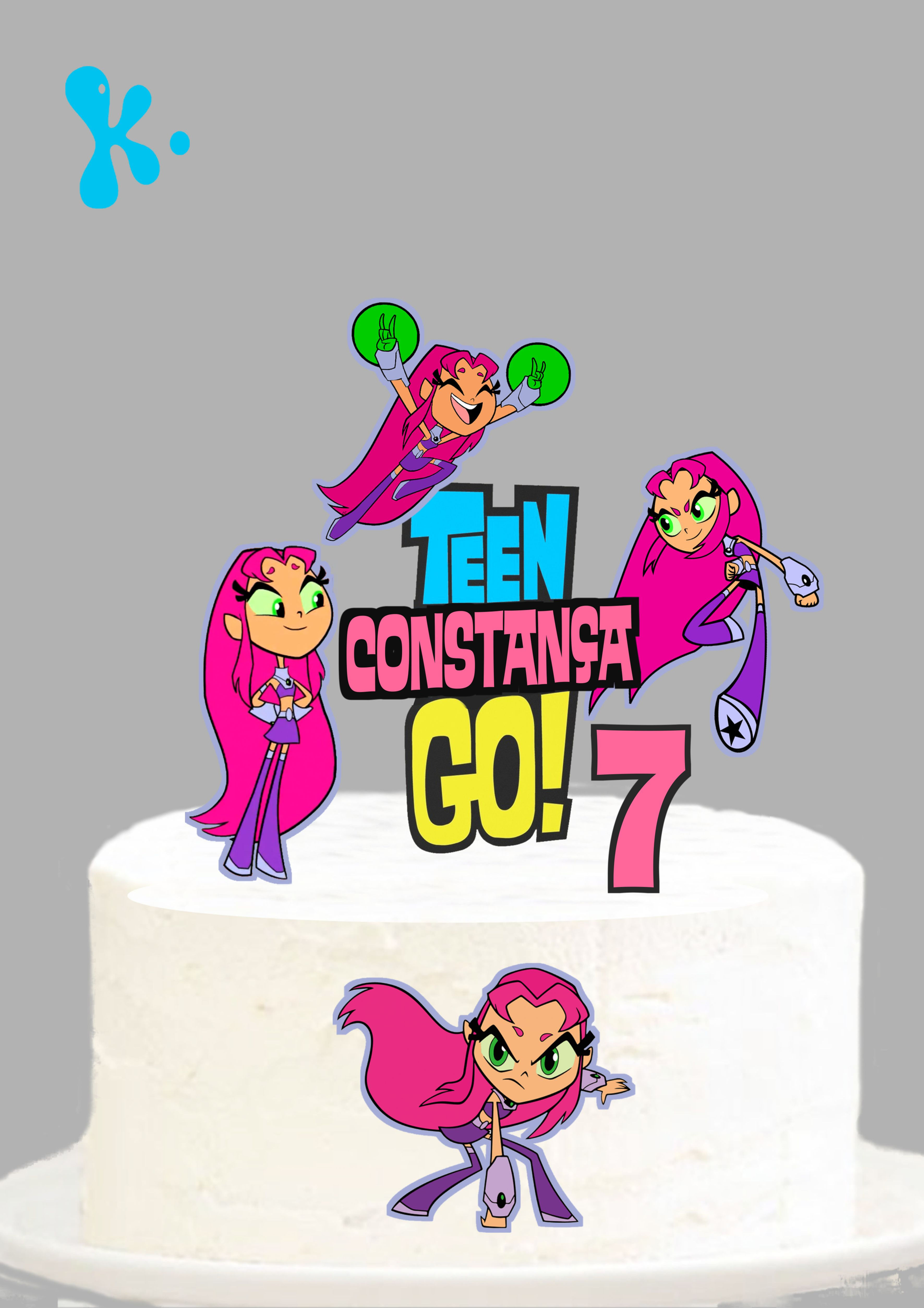 Topo de bolo Teen Titans Go! com Estelar, nome Constança e número 7