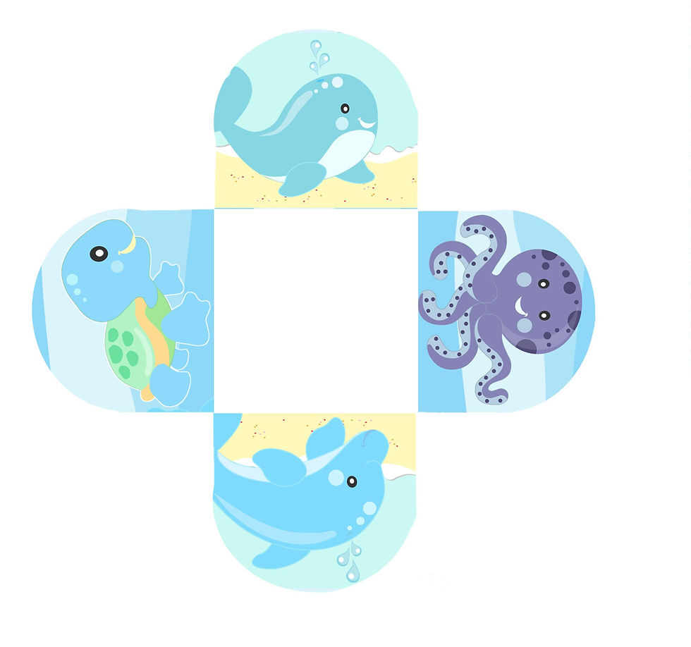 Miniatura: Caixetas personalizadas tema fundo do mar azul-claro para doces de festa infantil