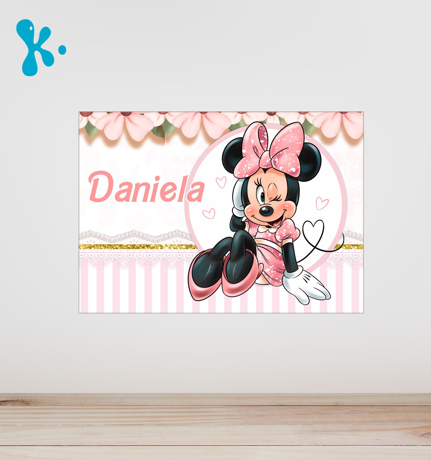 Cartaz Minnie rosa personalizado com nome para decoração de festa infantil