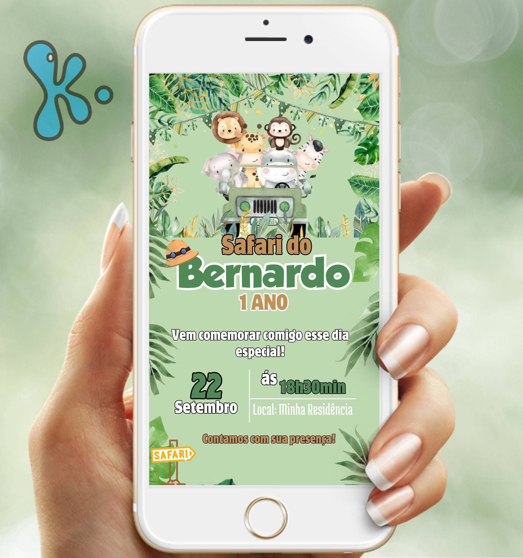 Convite Digital Safari – Personalizado com Animais da Selva para Festa Infantil