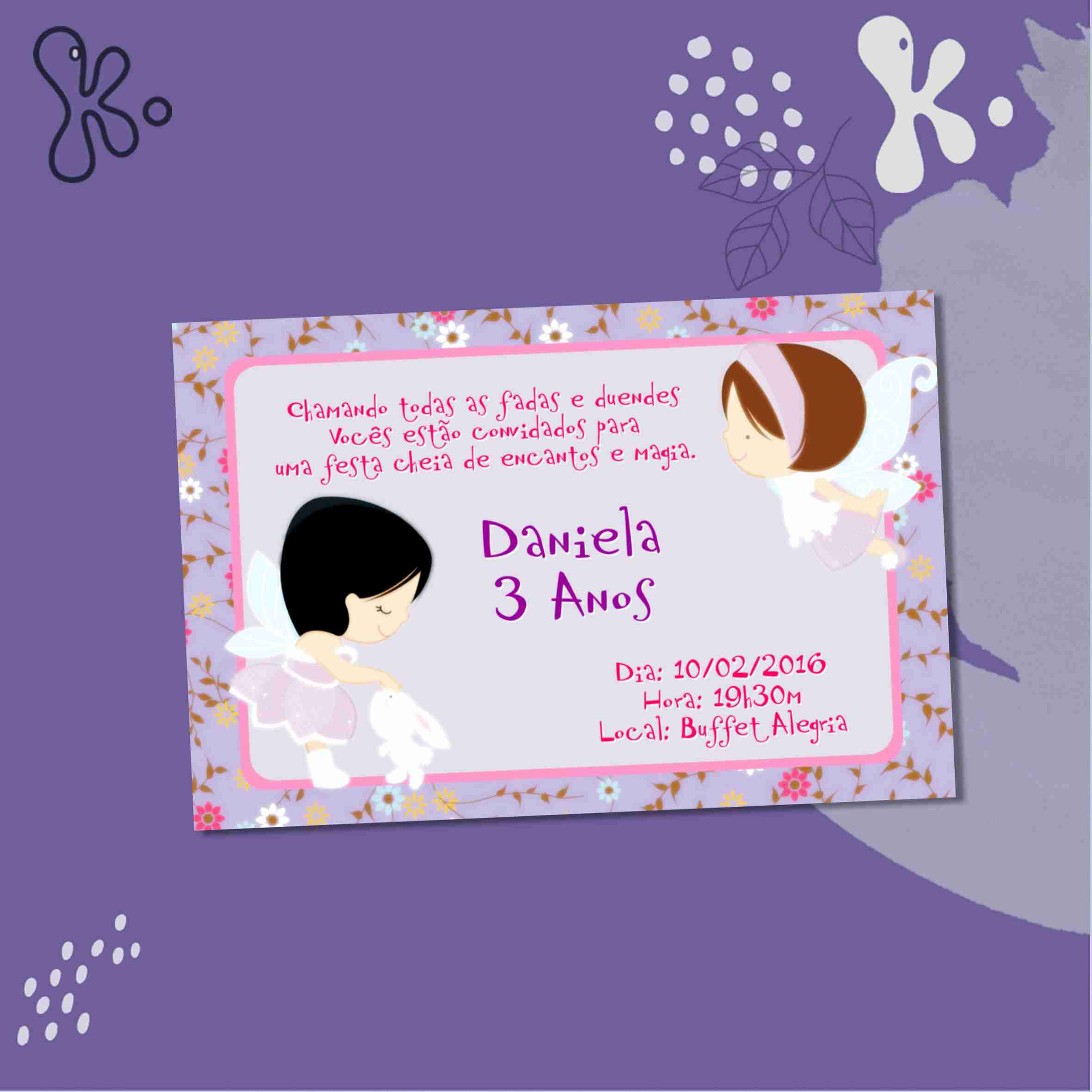 Convite Digital Fadas Personalizado – Festa Encantada Infantil