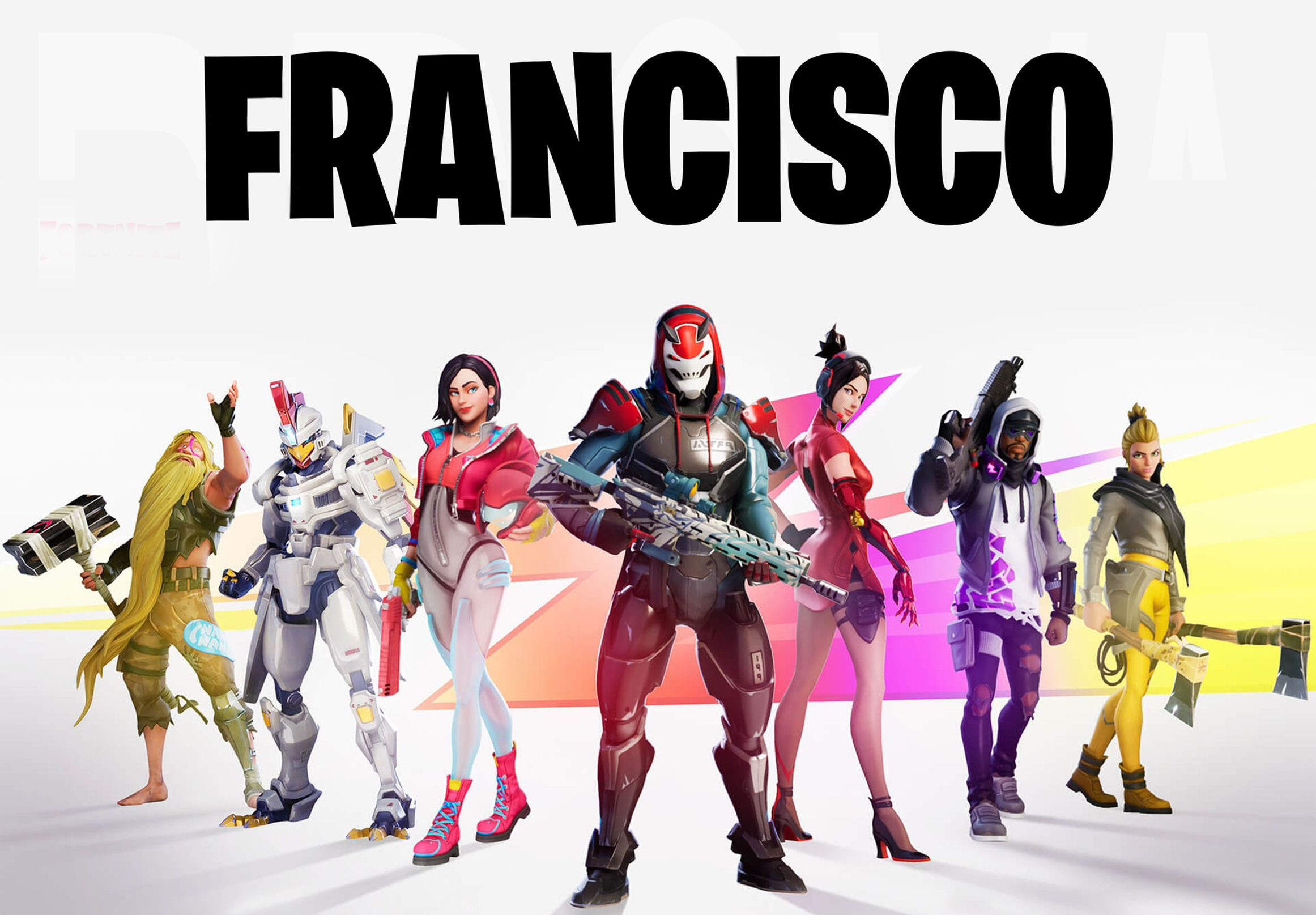 Cartaz infantil Fortnite personalizado com personagens do jogo e nome da criança em destaque