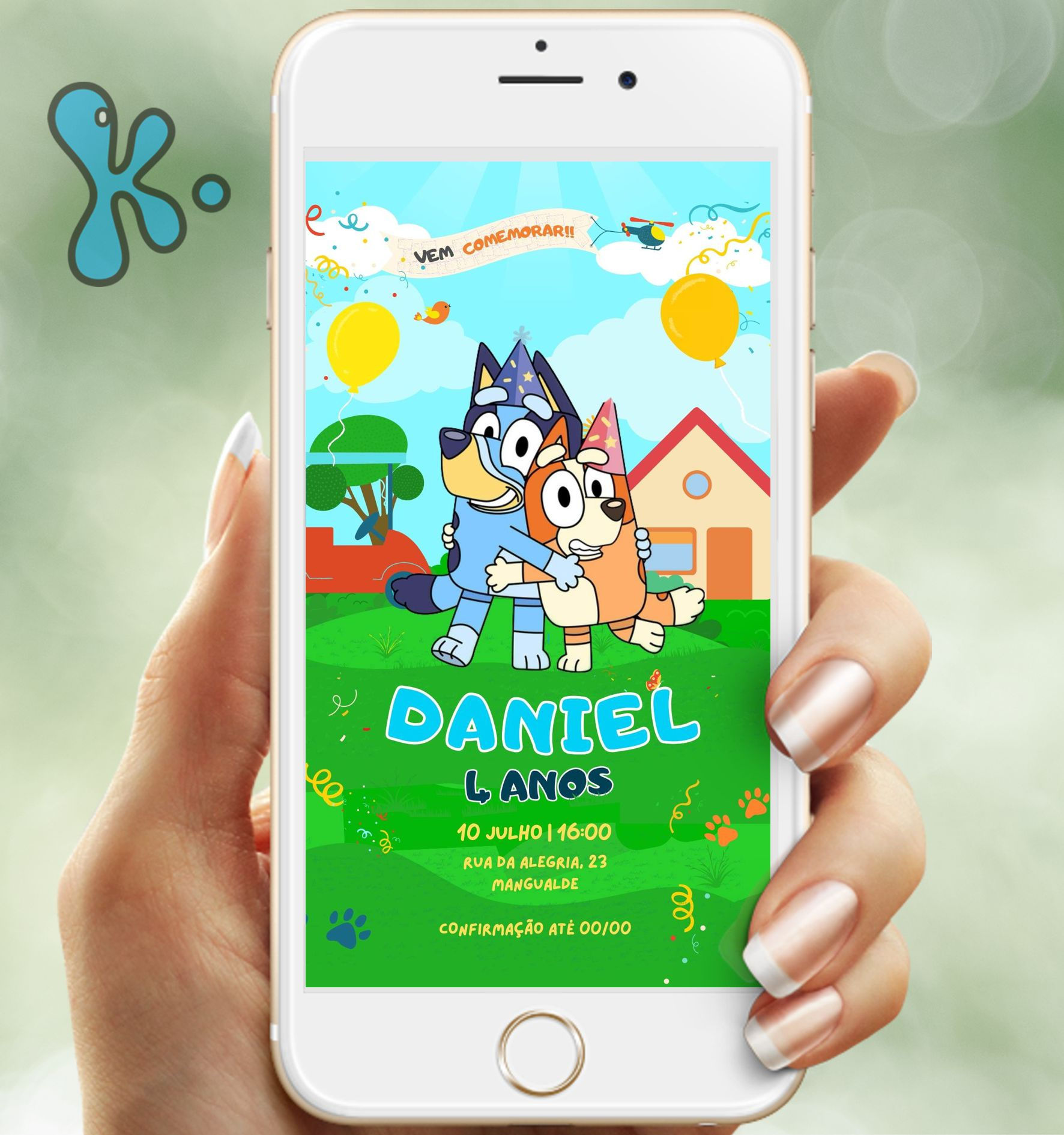 Convite digital personalizado Bluey com Bingo para festa infantil de aniversário.