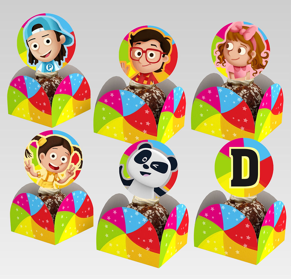 Conjunto de topper e caixeta Panda e os Caricas