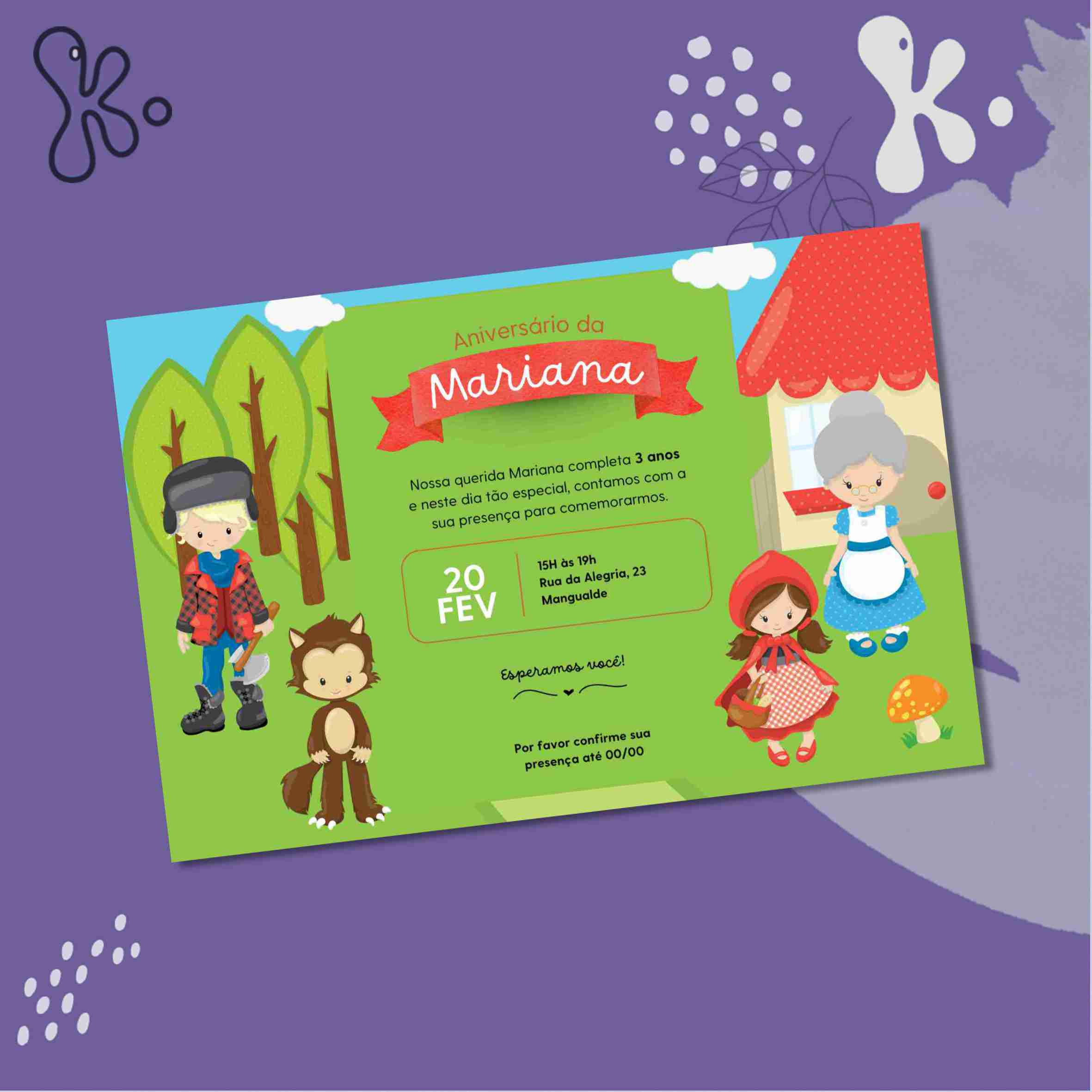Convite Digital Capuchinho Vermelho Personalizado – Festa Infantil Encantadora