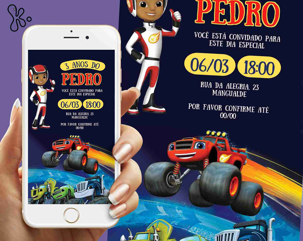 Convite Digital Blaze e as Monster Machines Personalizado | Envia Online ou Imprime