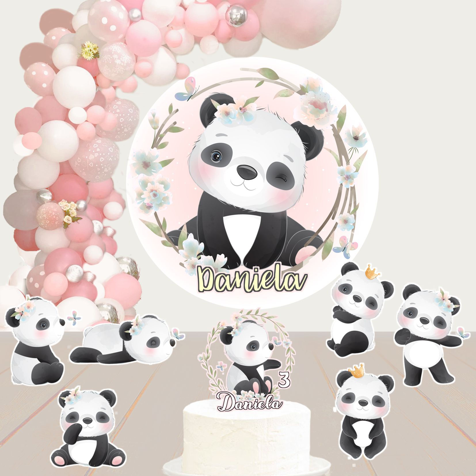 Kit de Festa Básico 2 Pandas Menina 3