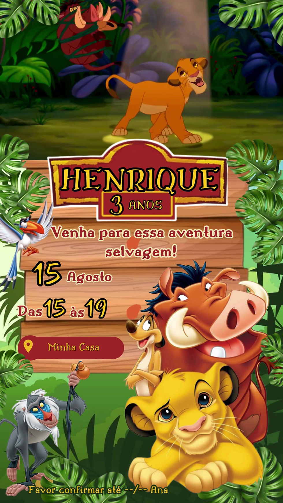 Convite Animado Rei Leão