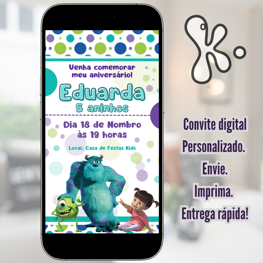 Convite Digital Monstros e Companhia Personalizado – Envia ou Imprime em Alta Resolução