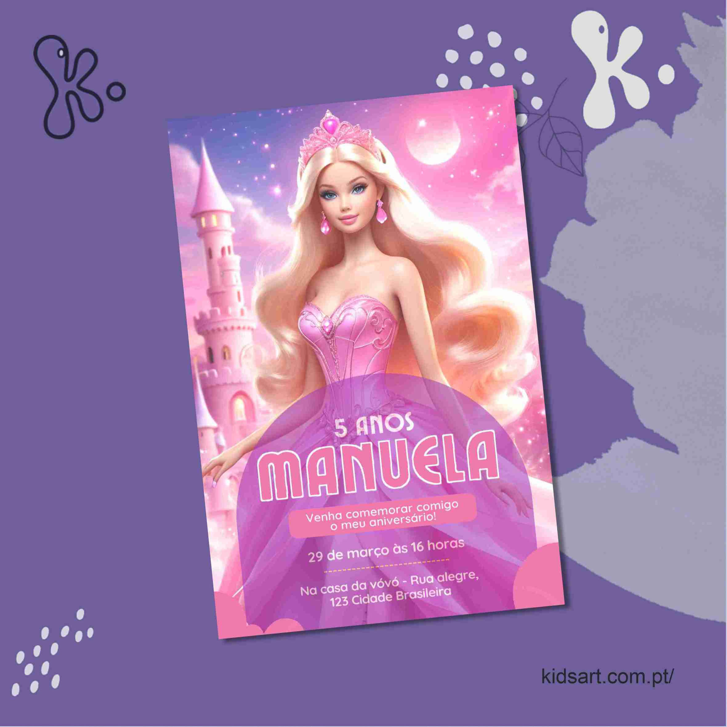 Convite Digital Barbie Princesa Personalizado para Aniversário