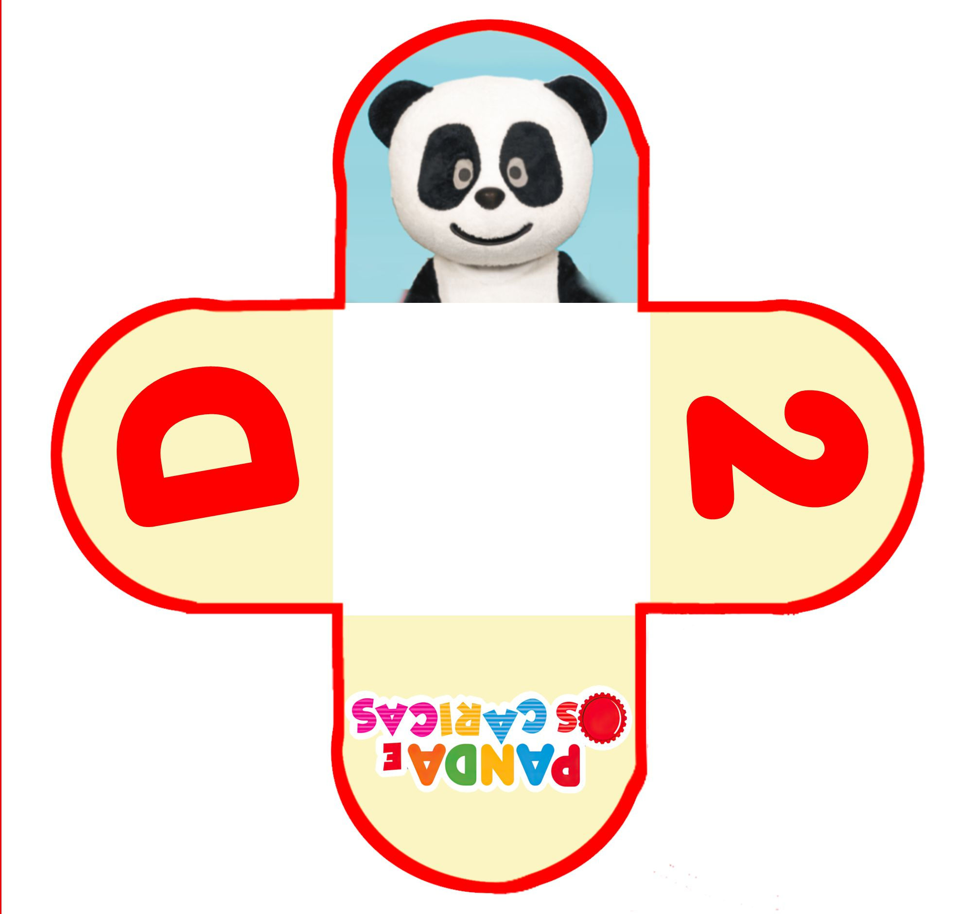 Caixetas personalizadas Panda e os Caricas creme com panda sorridente e detalhes vermelhos