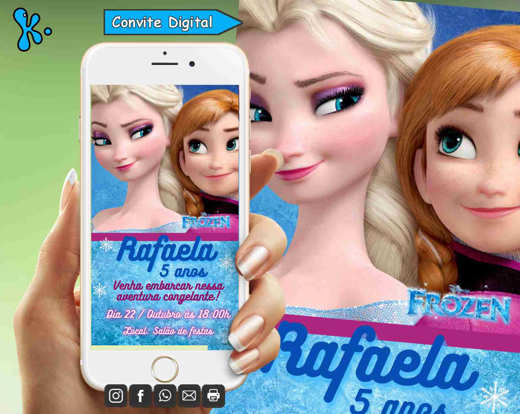 Convite Digital Frozen com Elsa e Anna — Personalizado para WhatsApp ou Impressão