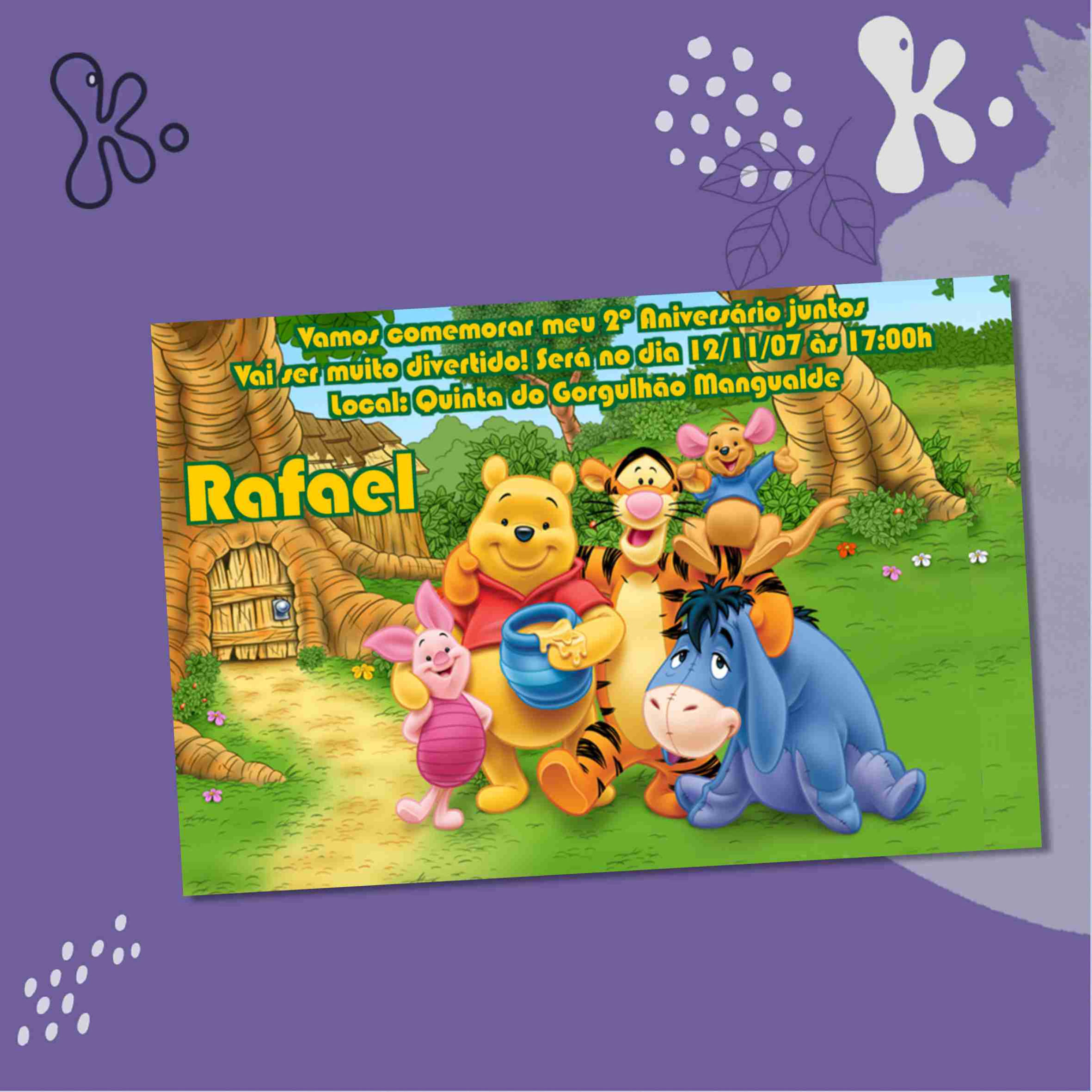 Convite Digital Winnie The Pooh com Amigos para Aniversário de Menino