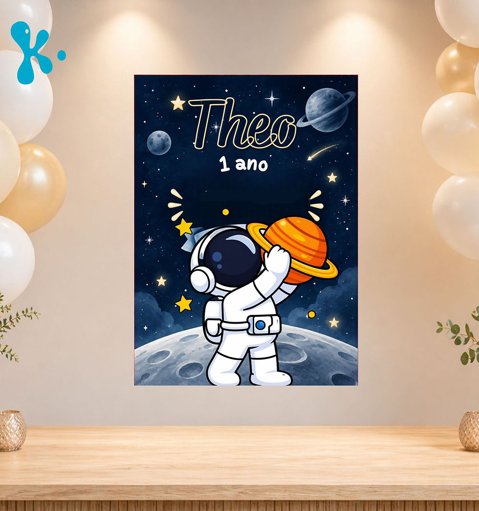Cartaz personalizado Espaço e Astronautas com nome e idade para festa infantil