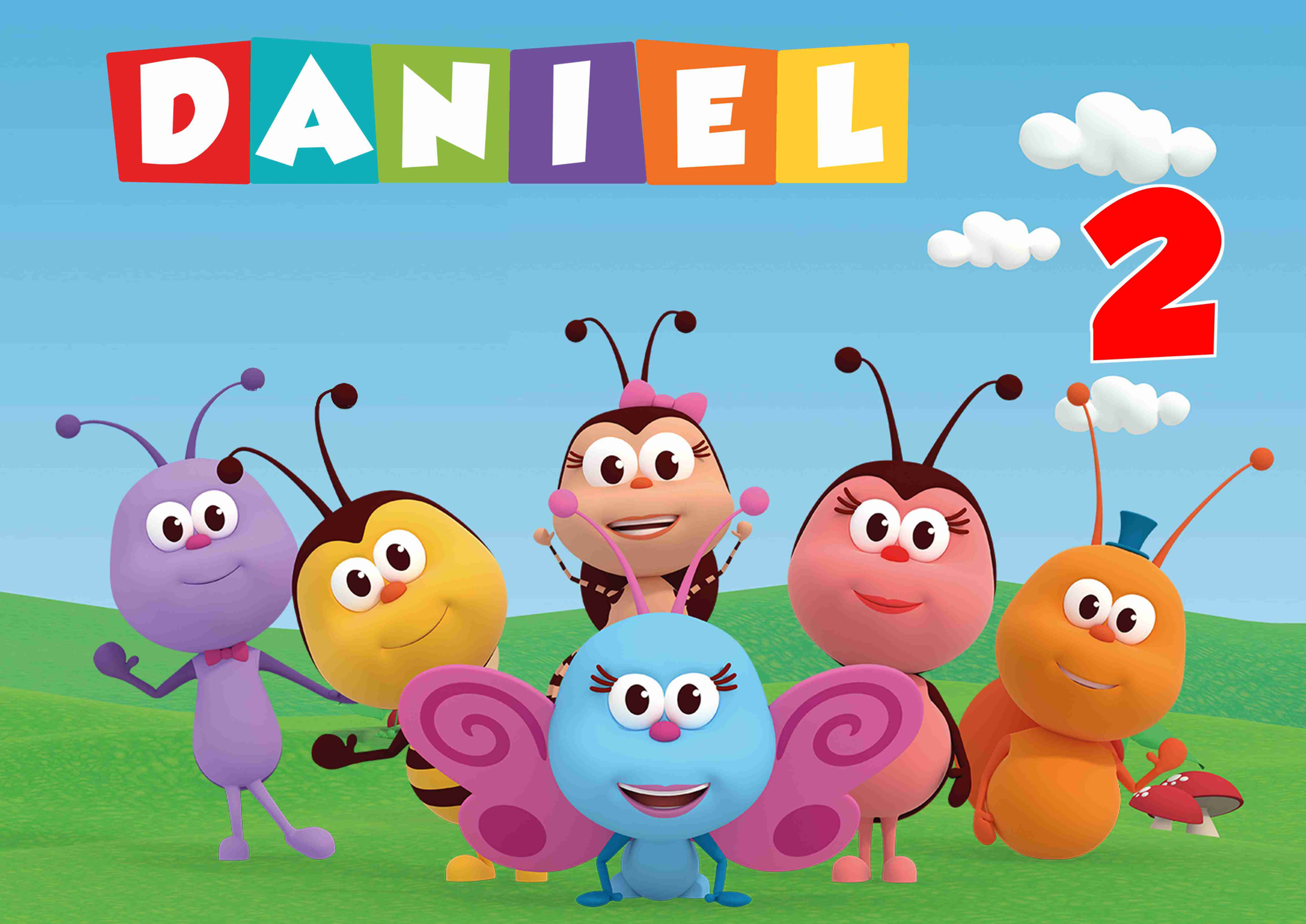 Cartaz infantil Bichikids com bichinhos coloridos e nome da criança