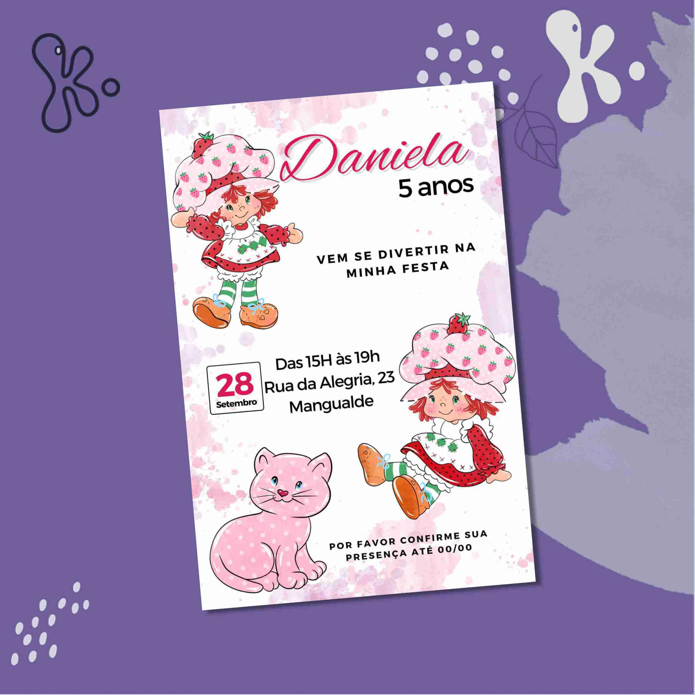 Convite Digital Docinho de Morango Clássico – Festa Infantil Personalizada