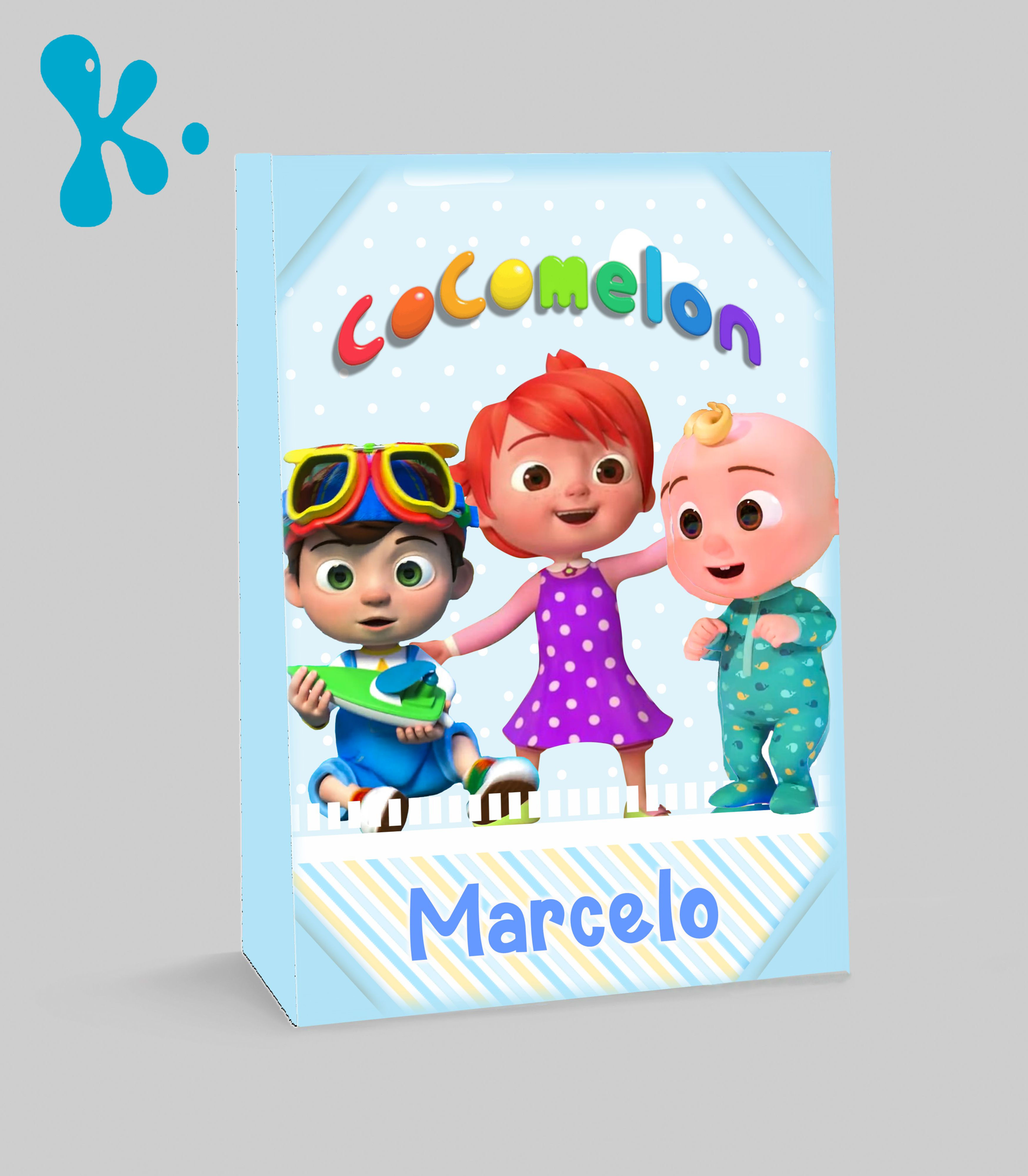 Saco lembrança Cocomelon personalizado com personagens e nome da criança