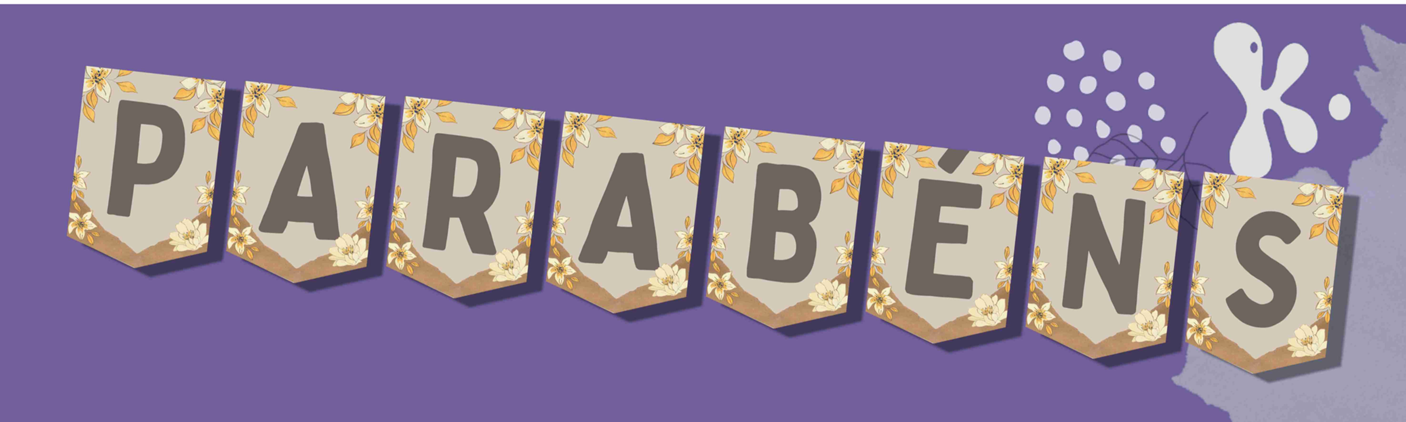 Bandeirolas Parabéns aguarela castanho e creme para decoração de festa