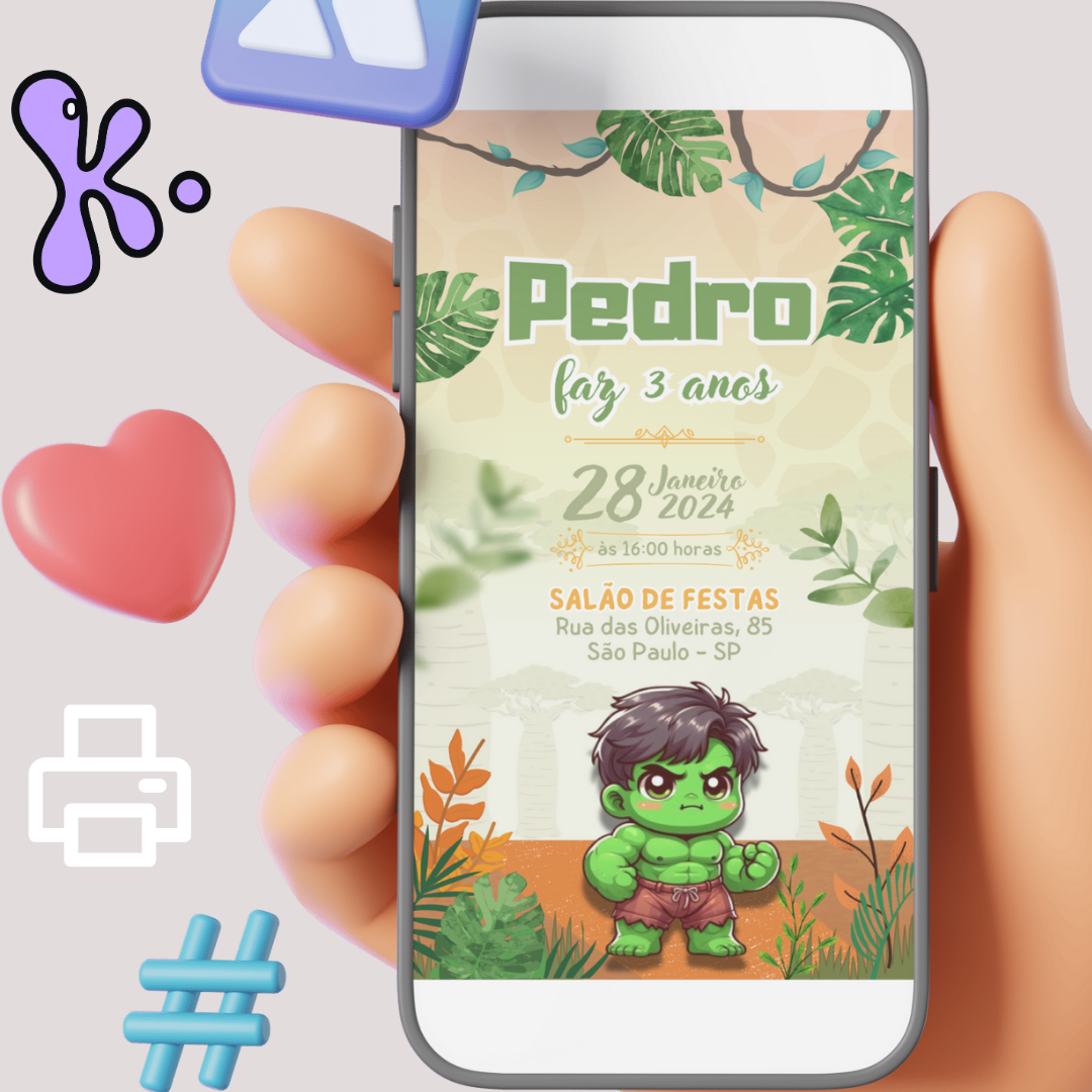 Convite Digital Hulk Baby Personalizado para Aniversário Infantil