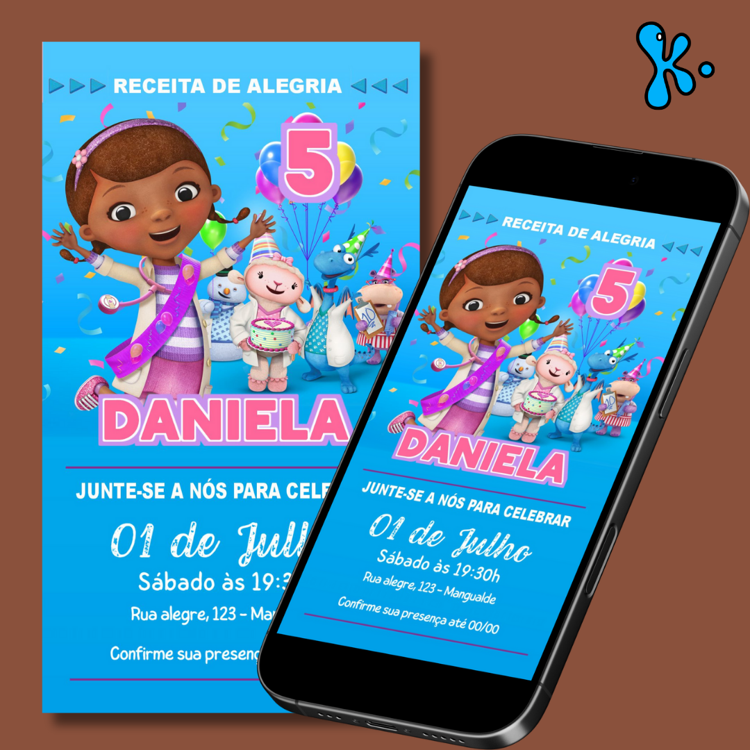Convite Digital Doutora Brinquedos Azul – Receita de Alegria