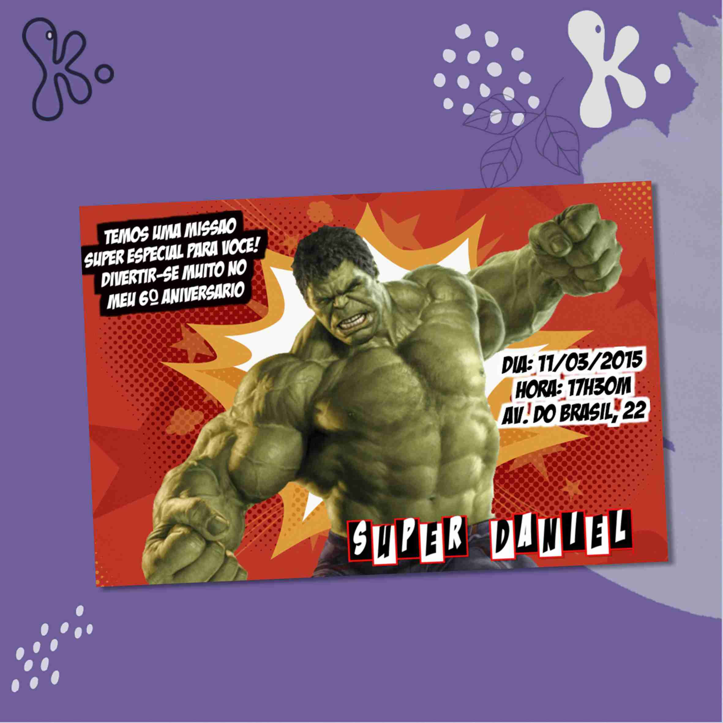 Convite Digital Hulk Personalizado – Super Festa com o Herói Mais Forte