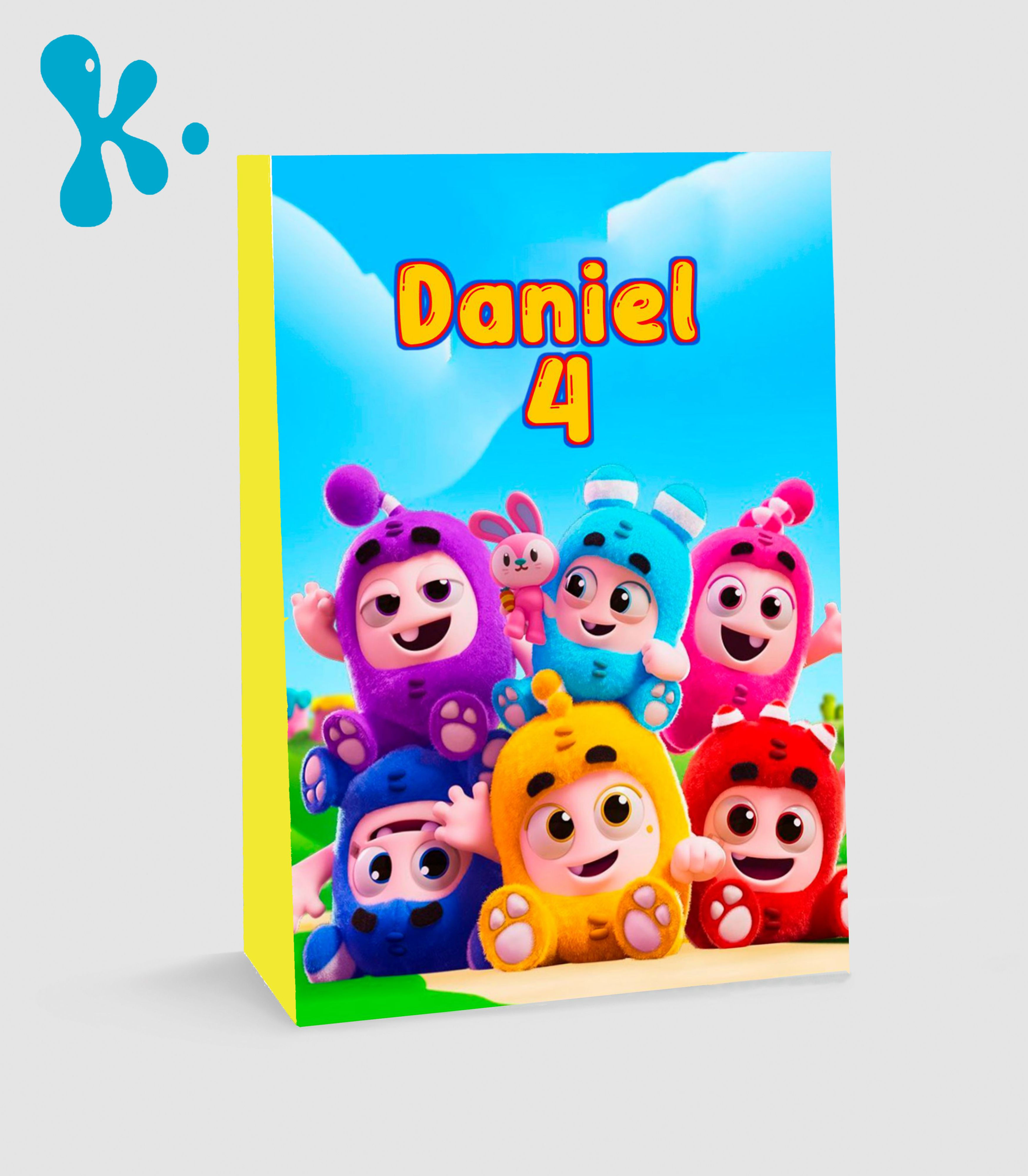 Saco lembrança Minibods personalizado com nome e idade da criança