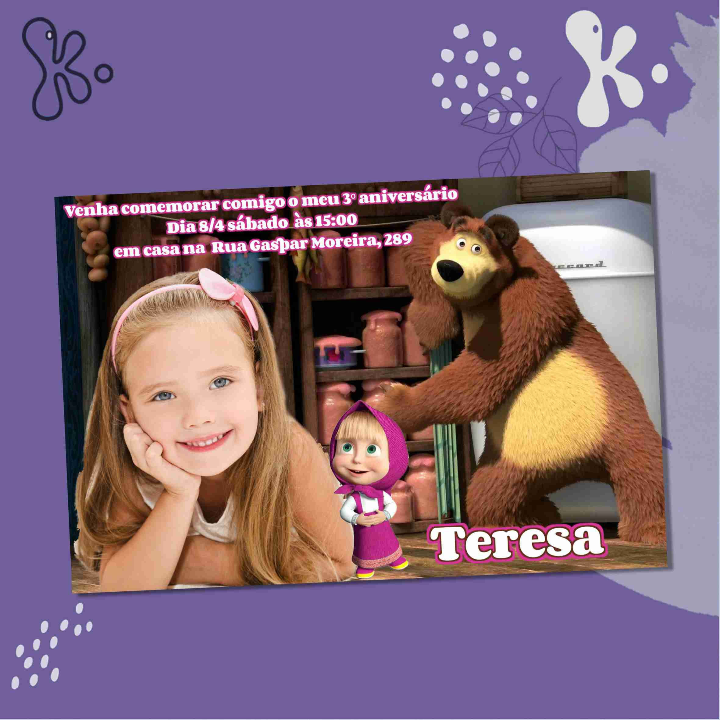 Convite Digital Masha e o Urso com Foto Personalizada – Modelo Exclusivo para Aniversário Infantil