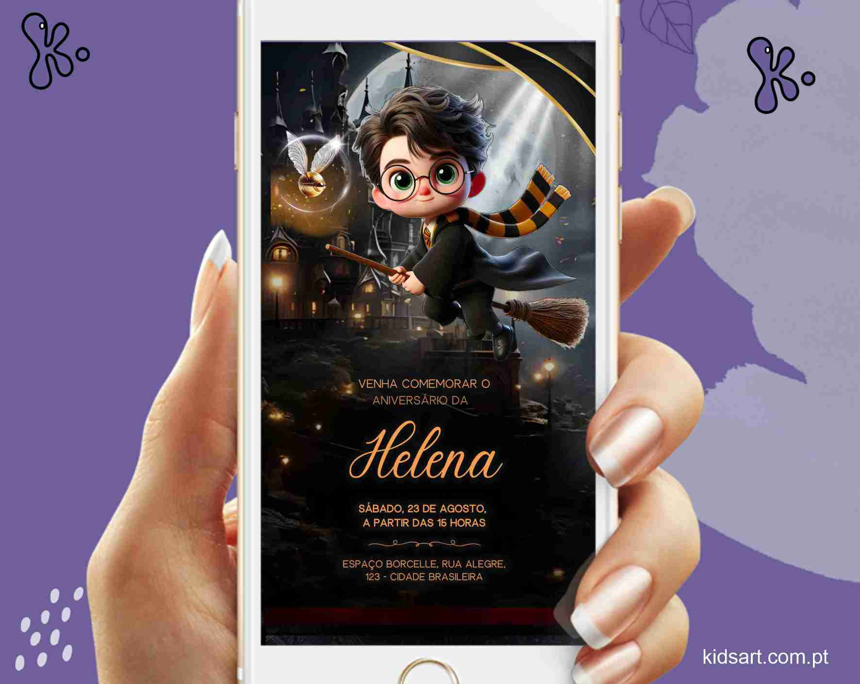 Convite Digital Harry Potter Personalizado com Arte Mágica