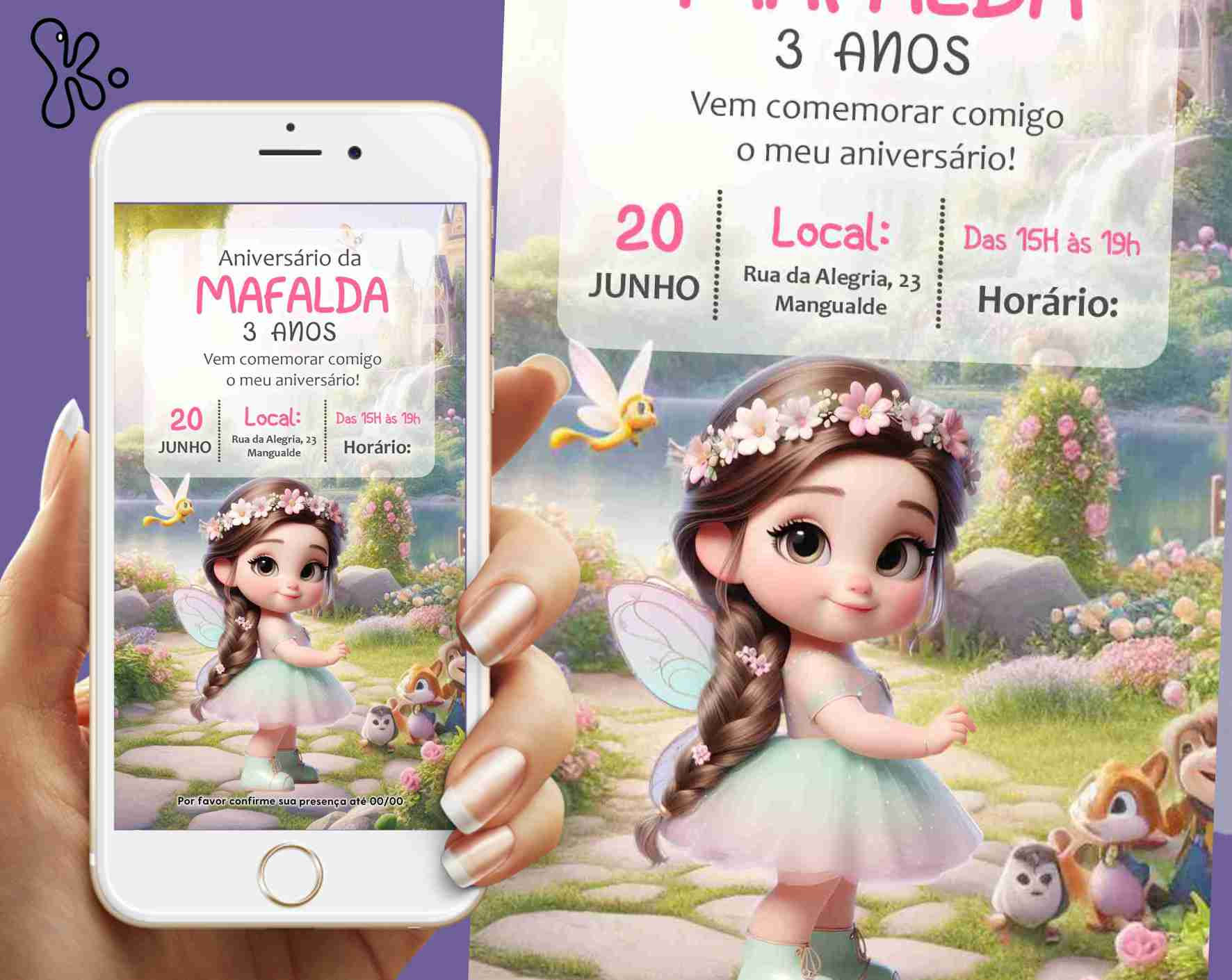Convite Digital Fadas Personalizado para Aniversário Infantil