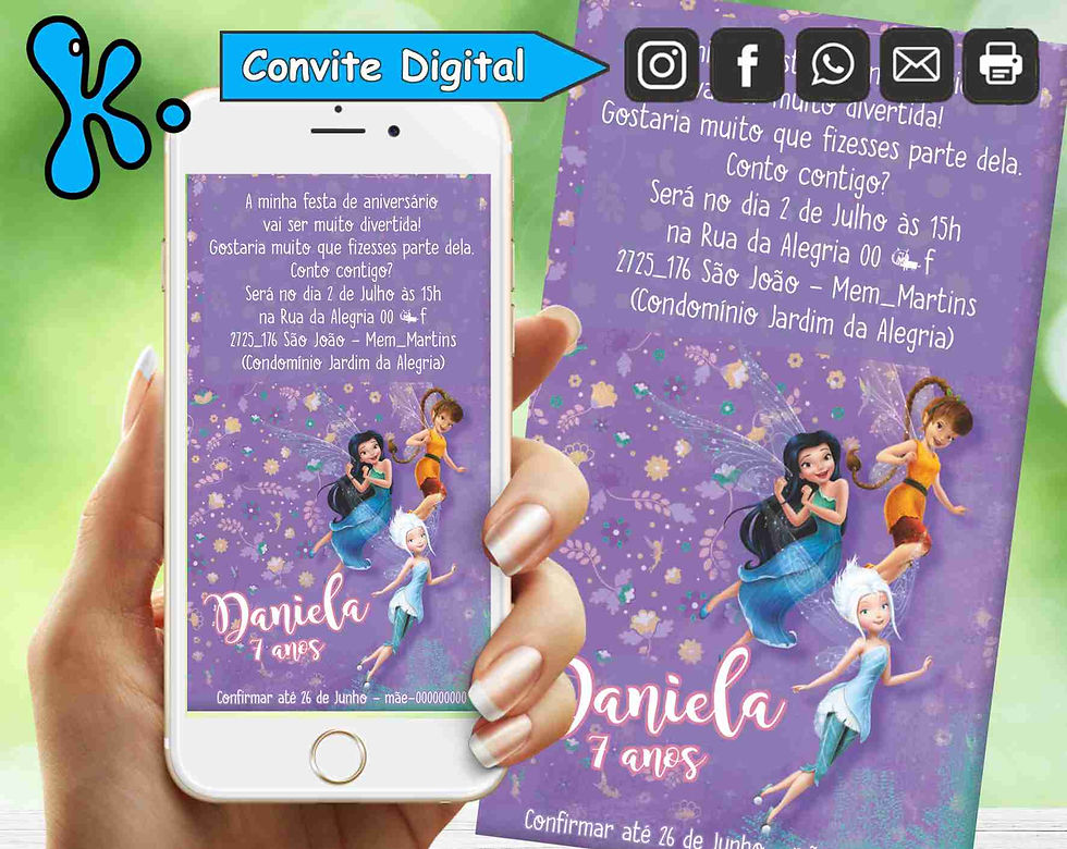 Convite Digital Fadas Disney Personalizado - Encantador e com Envio Rápido