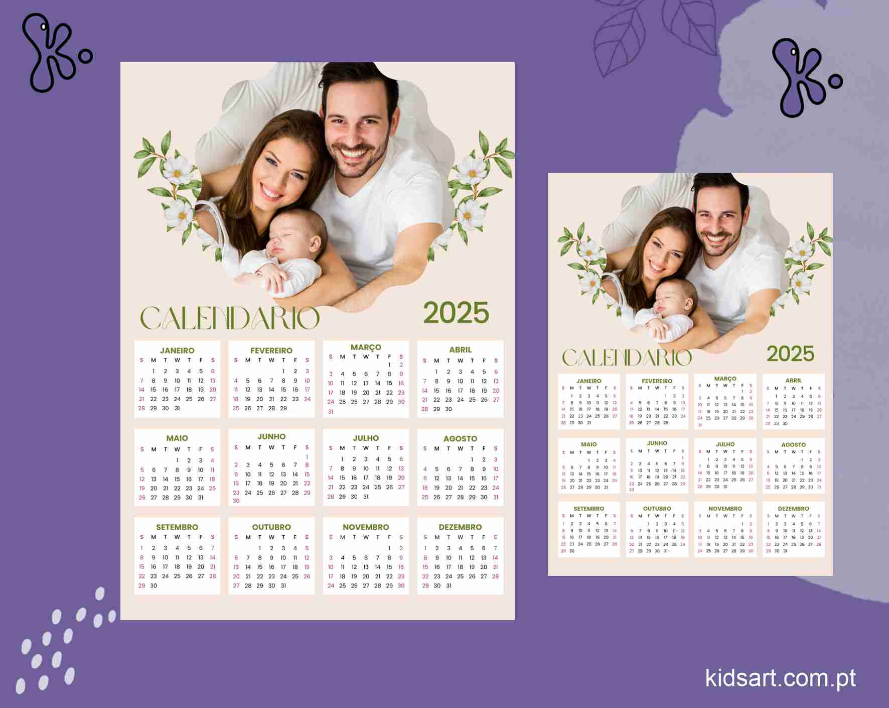 Calendário Personalizado com 1 Foto Bege e verde 2025002