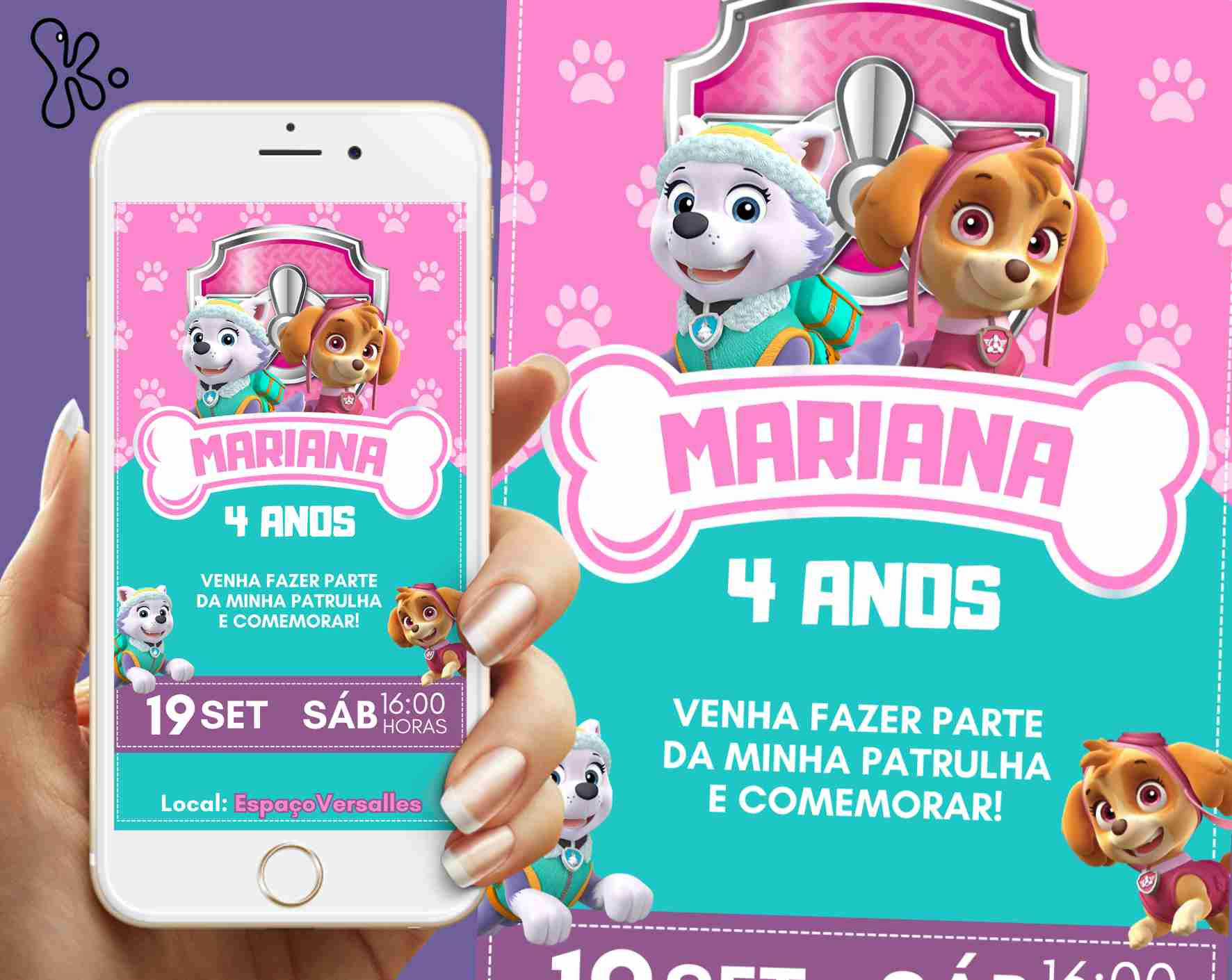 Convite Digital Patrulha Pata Menina Sky e Everest 5
