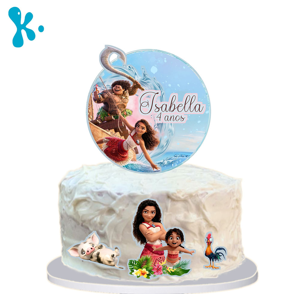 Topo de bolo Vaiana com nome Isabella e idade 4 anos