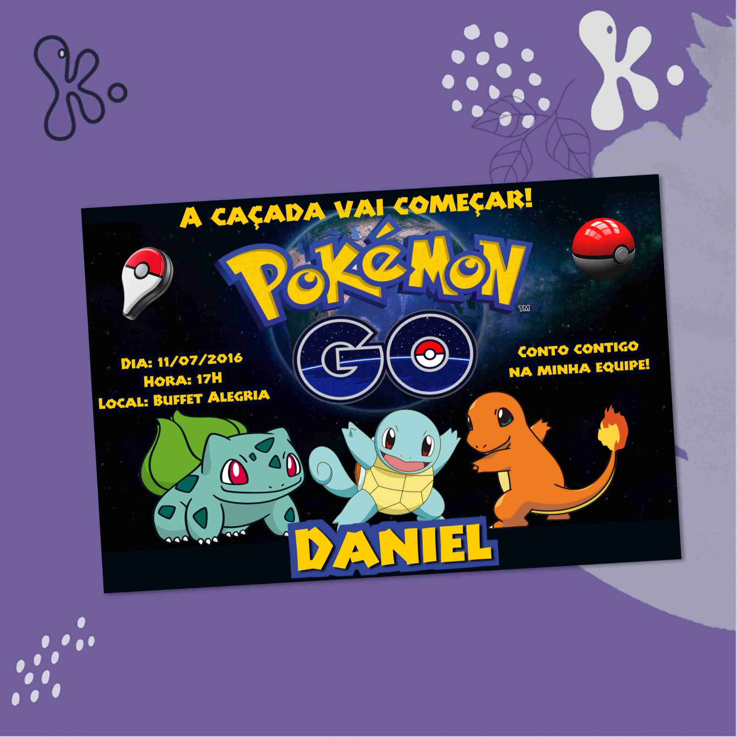 Convite Digital Pokémon GO com Starters Personalizado
