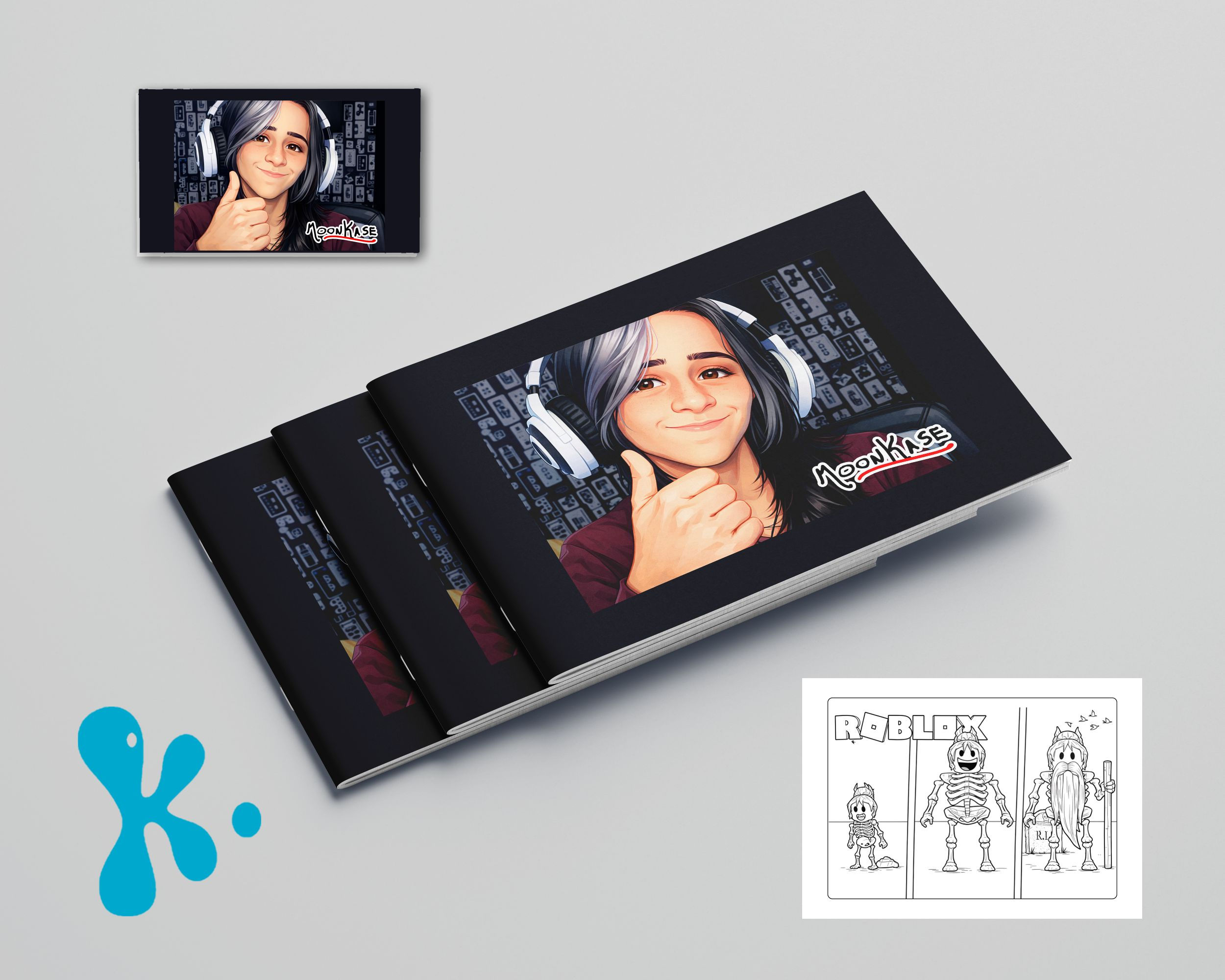 Livro de Colorir MoonKase ideal para festas gamer. Inclui 6 desenhos exclusivos, formato 15x10 cm e embalagem individual. Lem