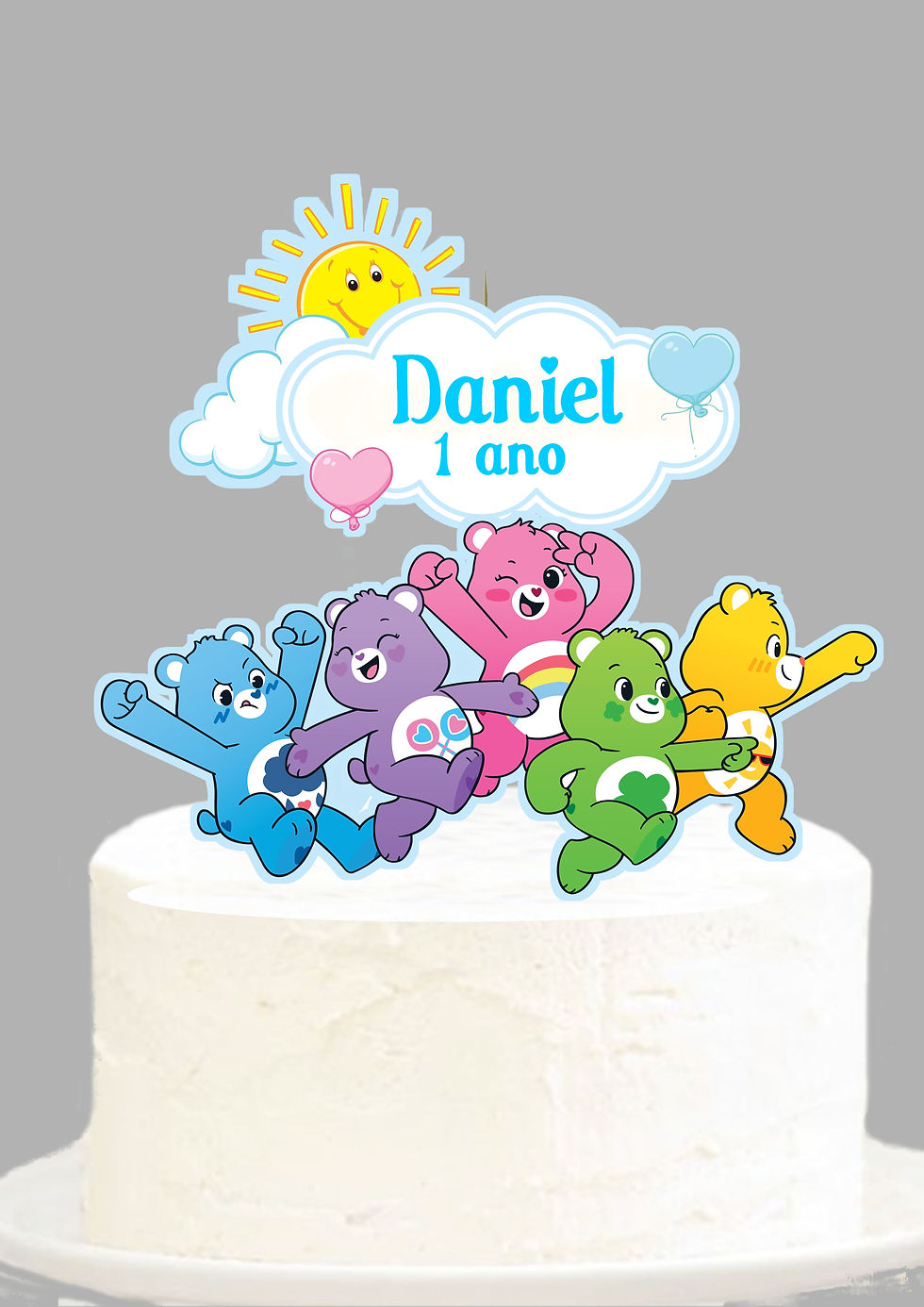 Topo de bolo com Ursinhos Carinhosos, nome Daniel e idade 1 ano.
