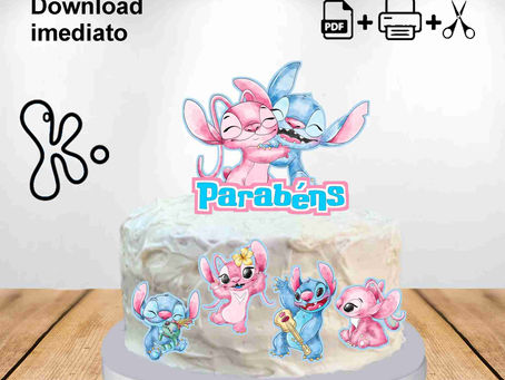 Topo de Bolo Stitch e Angel - Ficheiro Gratuito