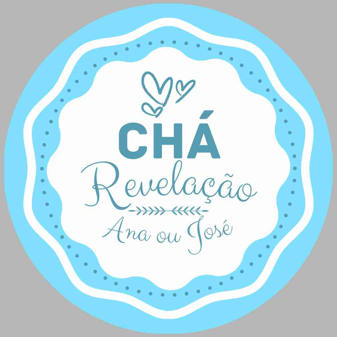 Autocolante redondo para chá de revelação com moldura azul delicada, texto personalizado e elementos decorativos suaves. azul