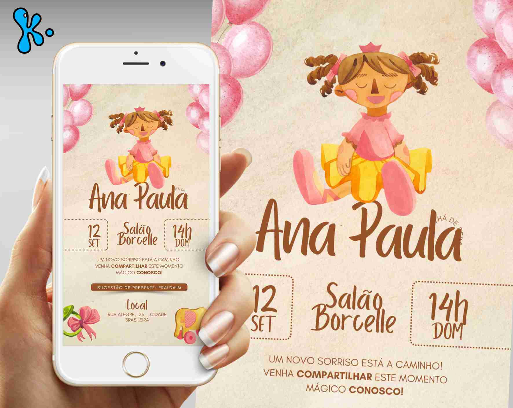 Convite Digital Chá de Bebe Balão de Ar Menina 13