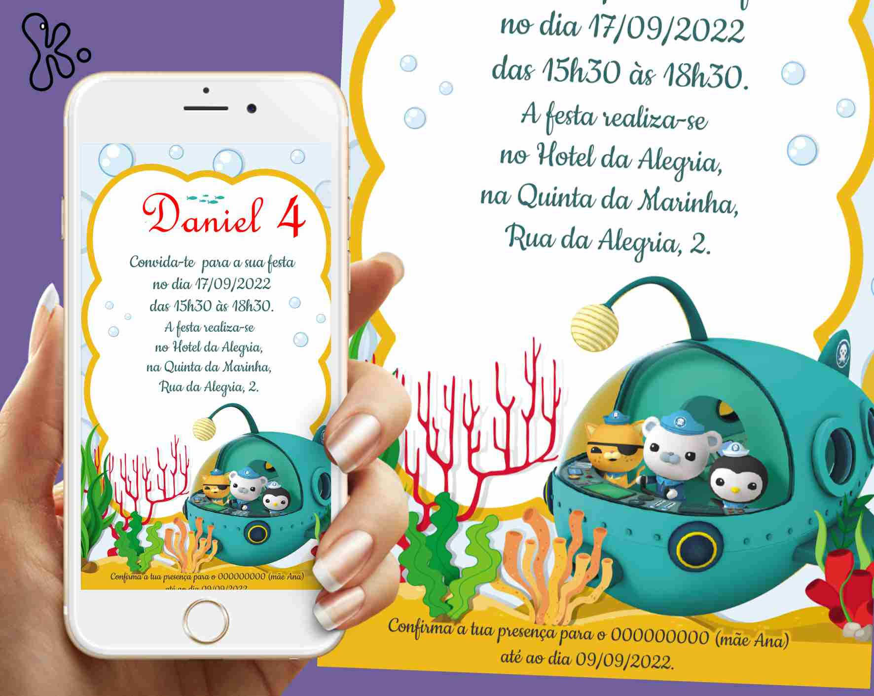 Convite Digital Octonautas Personalizado – Perfeito para Festas Infantis Submarinas