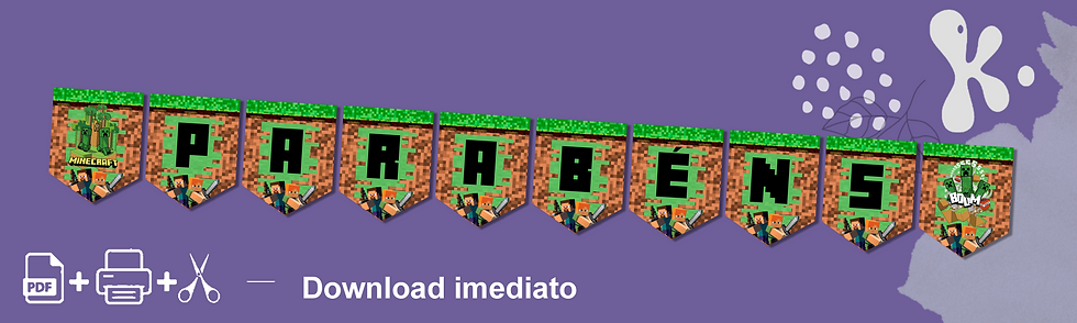 Bandeirolas Parabéns Minecraft