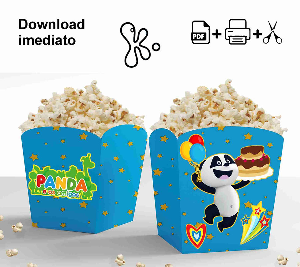 Caixa para pipoca Panda e os Amigos - Ficheiro Gratuito