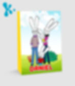 Saco lembrança Coelho Simão personalizado com nome da criança e ilustração da família