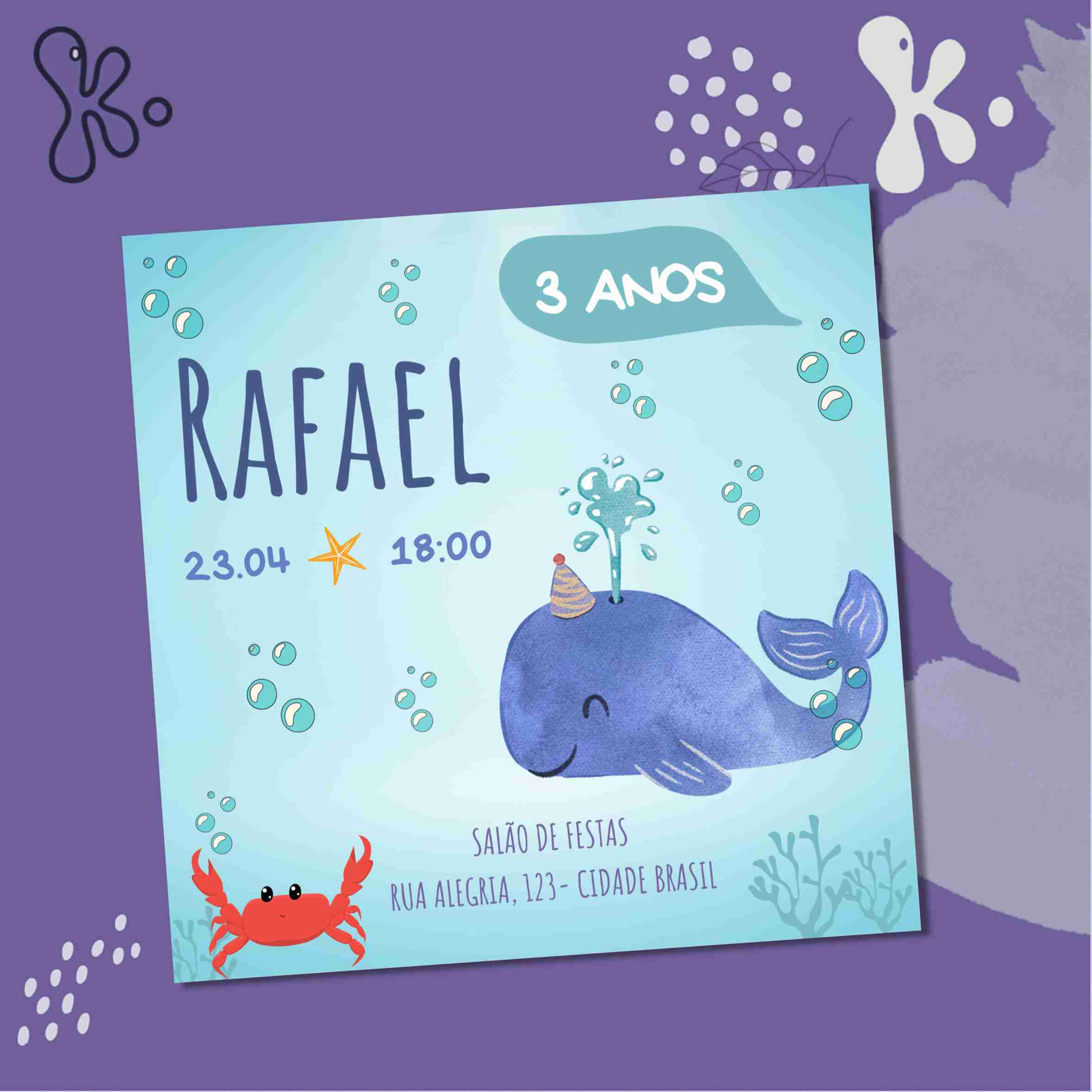 Convite Fundo do Mar Infantil Digital – Personalizado e Pronto para Imprimir