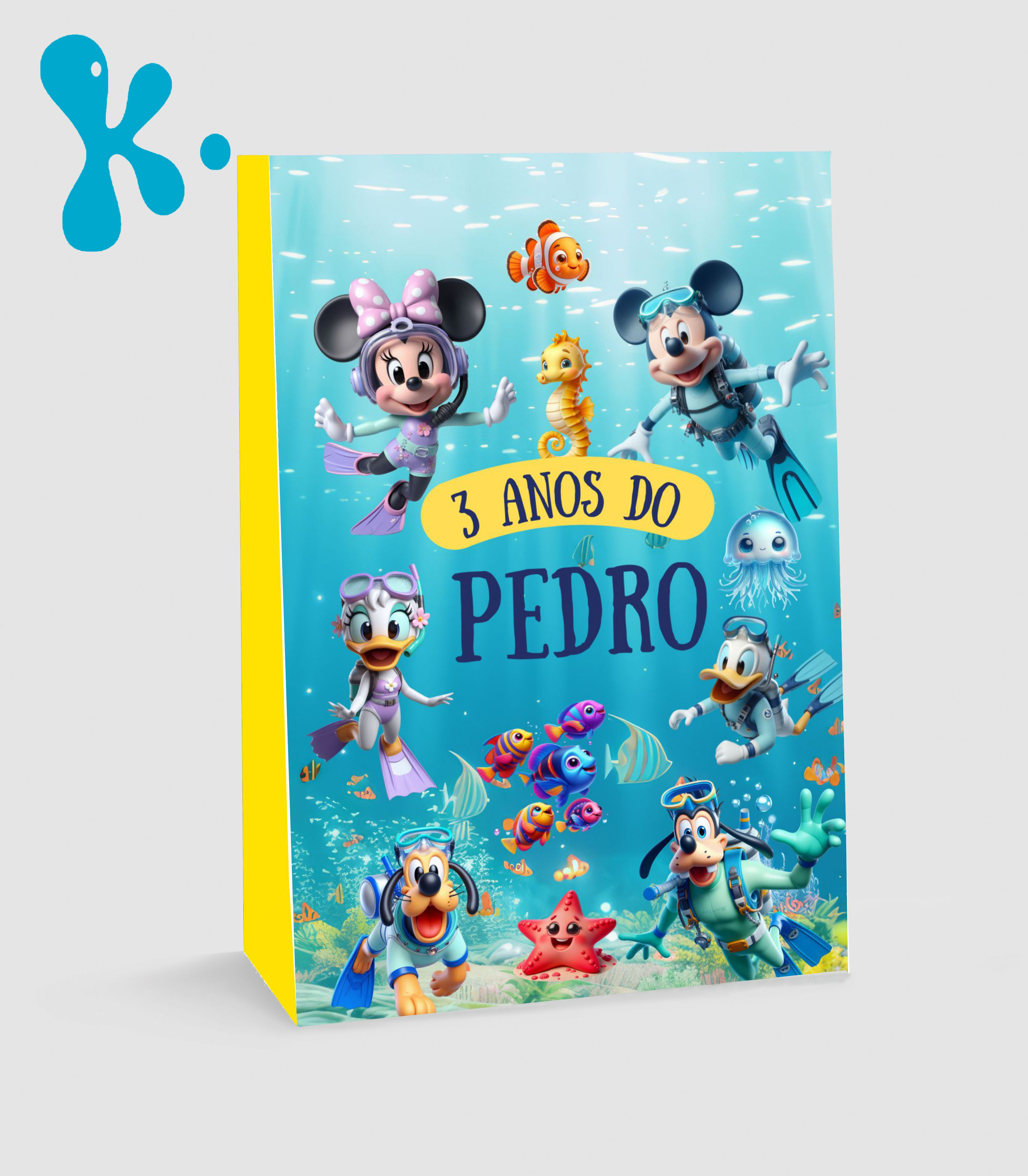Saco lembrança Mickey e os Seus Amigos no Fundo do Mar personalizado com nome e idade da criança