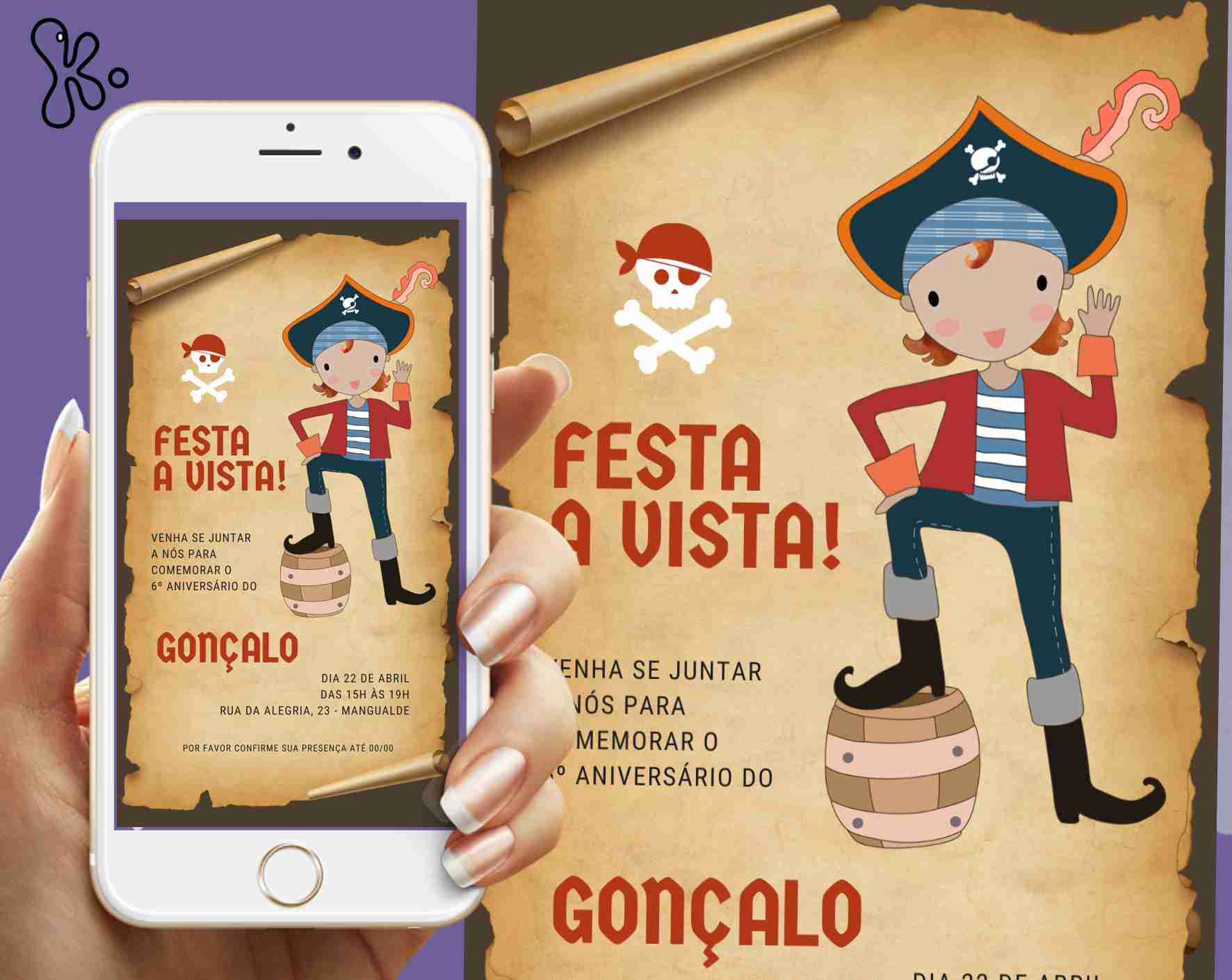 Convite Digital Piratas para Festa Infantil – Modelo Capitão