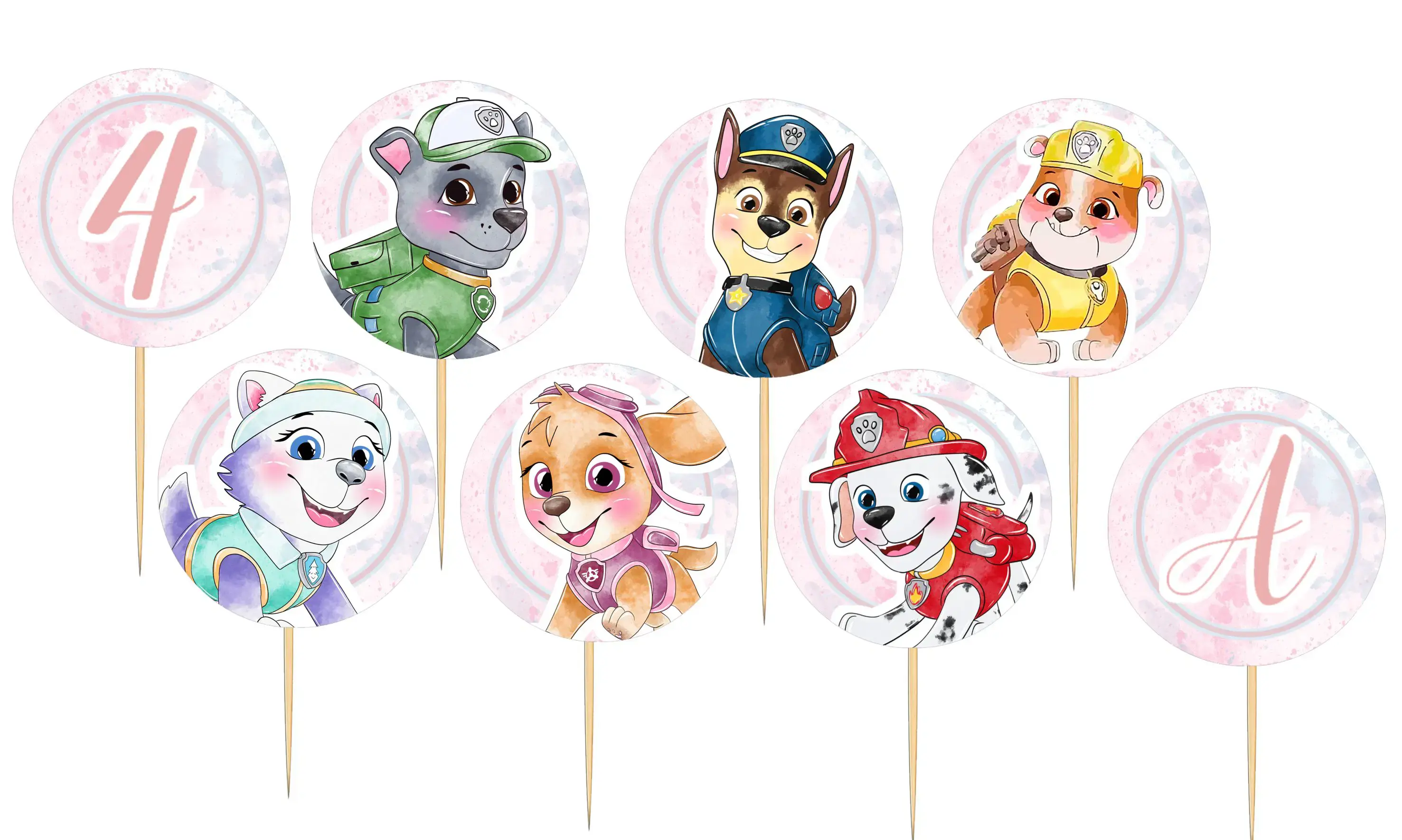 Toppers doces salgados Patrulha Pata Menina