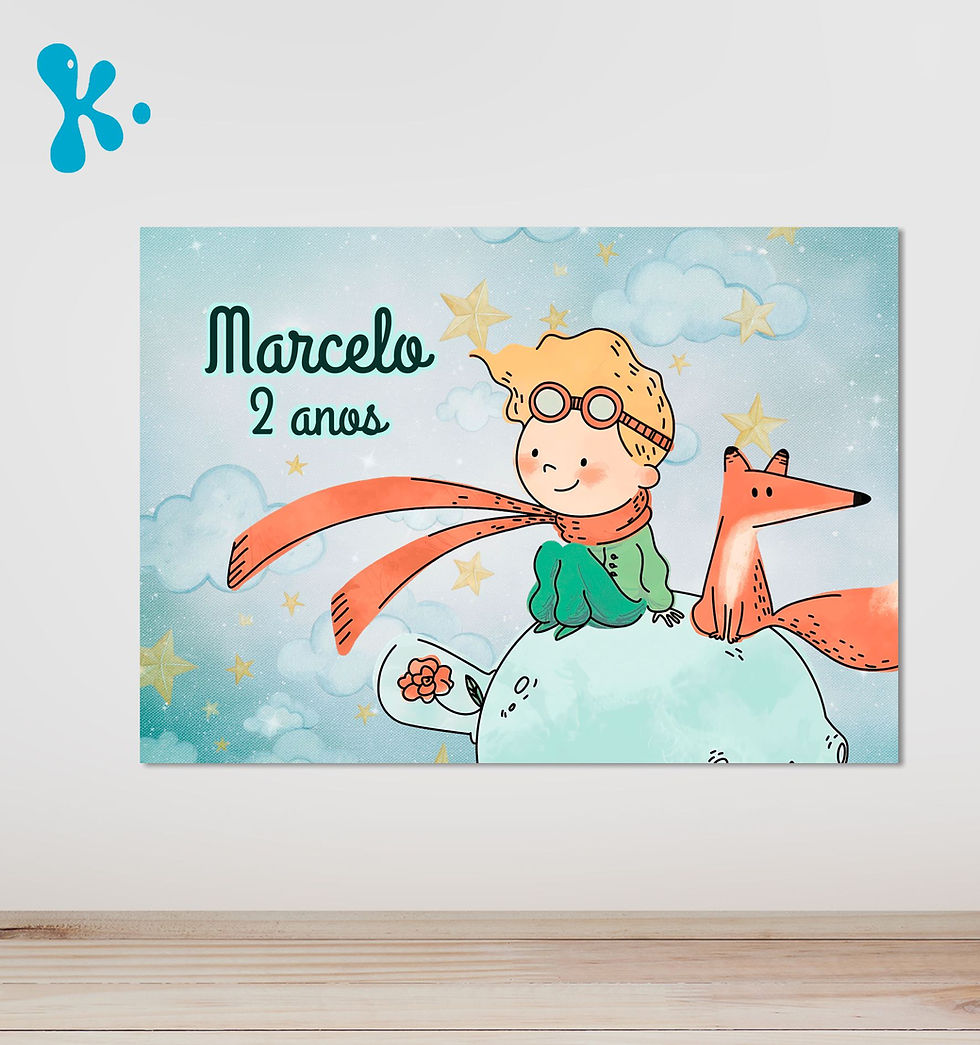 Cartaz personalizado O Principezinho com raposa, estrelas e nome Marcelo.