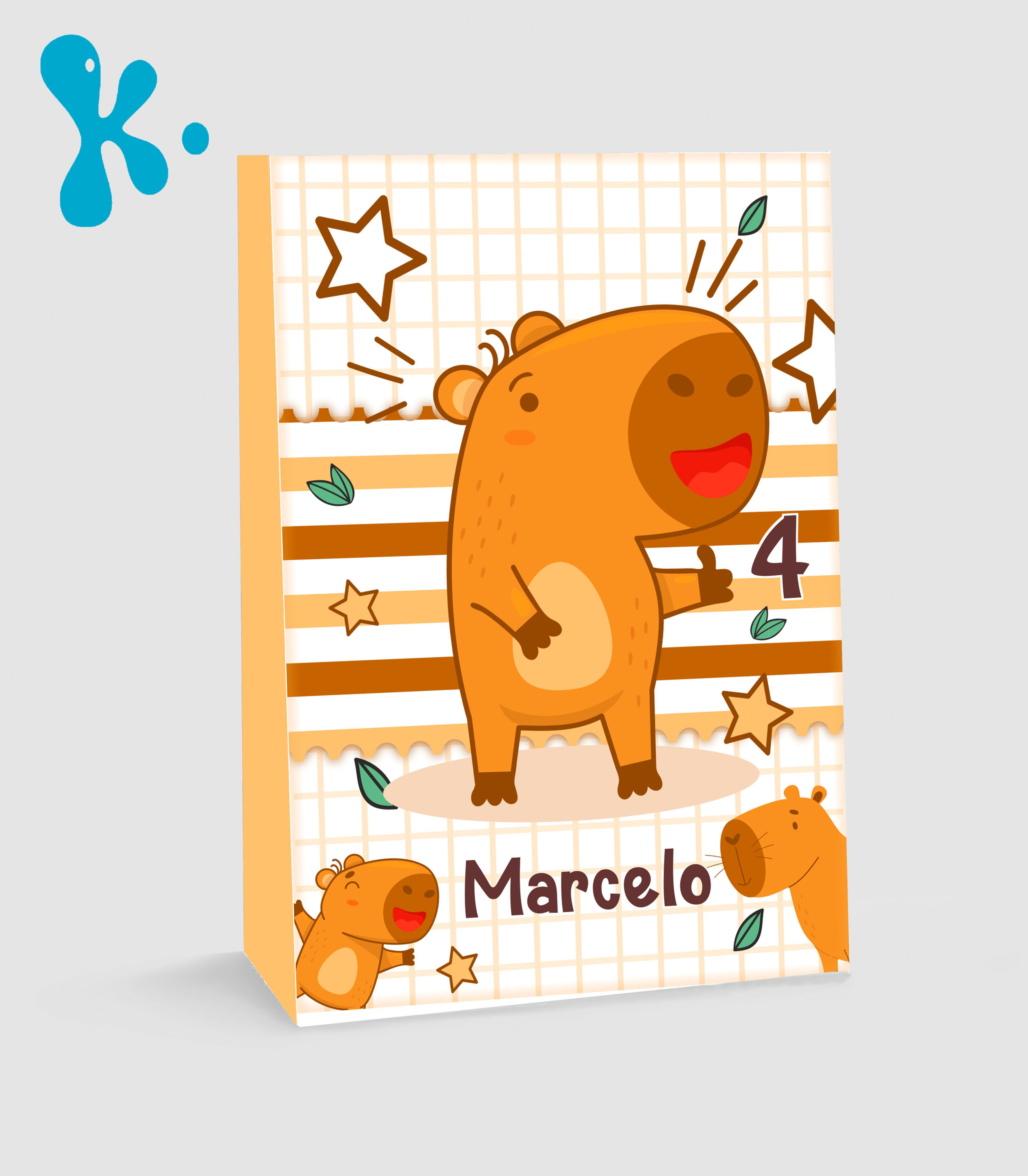 Saco lembrança capivara personalizado com nome e idade para festa infantil