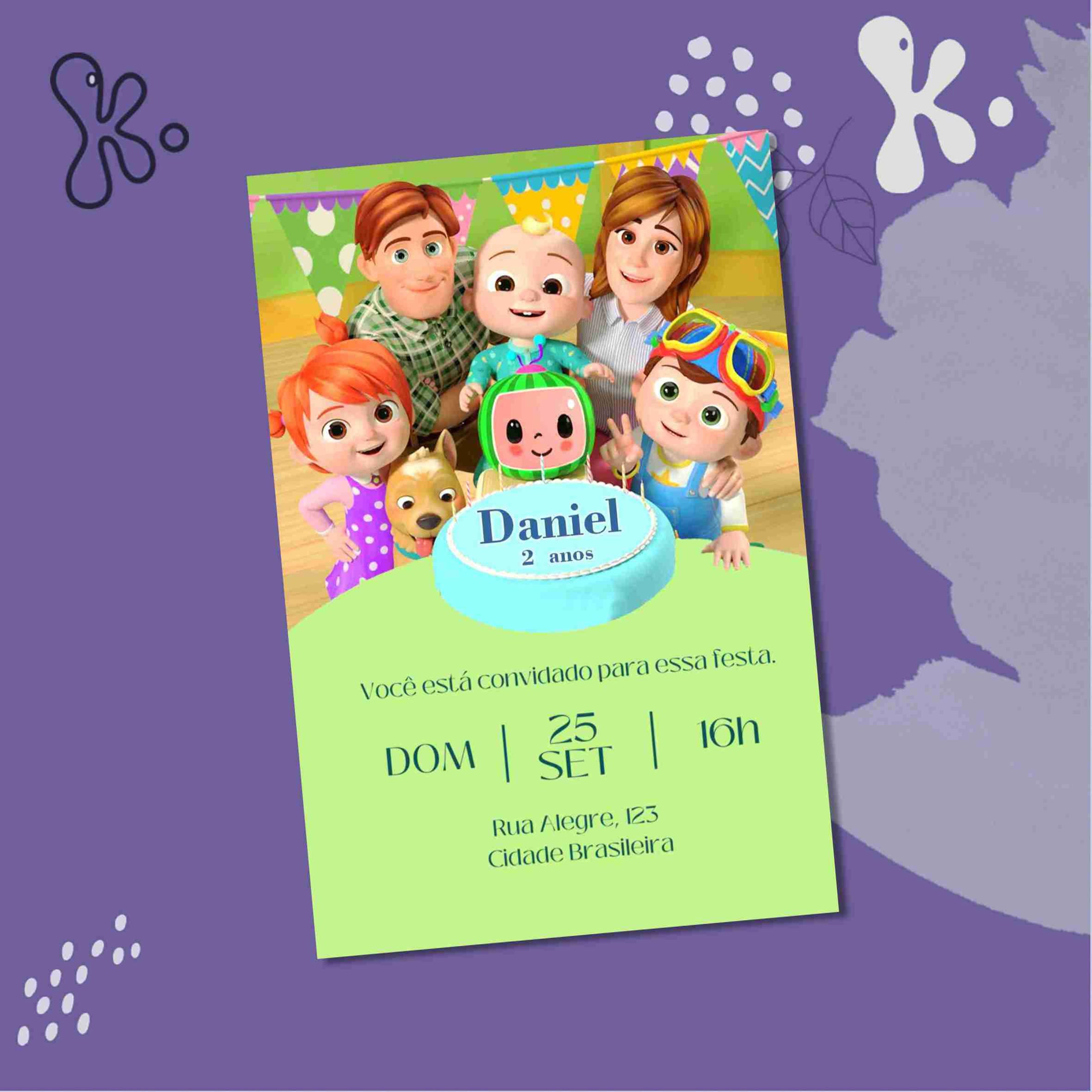 Convite Digital Cocomelon – Personalizado para Festa Infantil Musical
